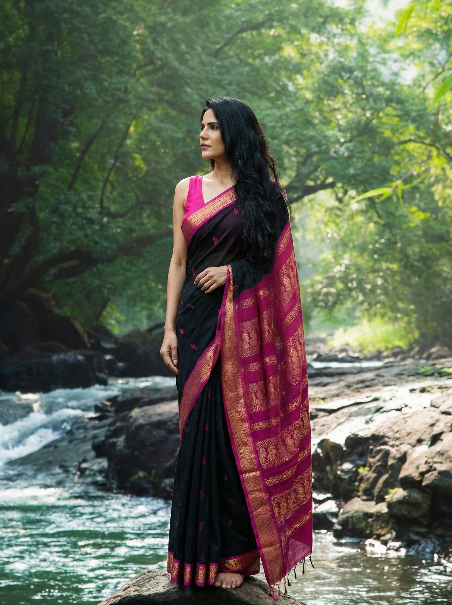 Zayna Weave Cotton Ready To Wear Pocket Saree