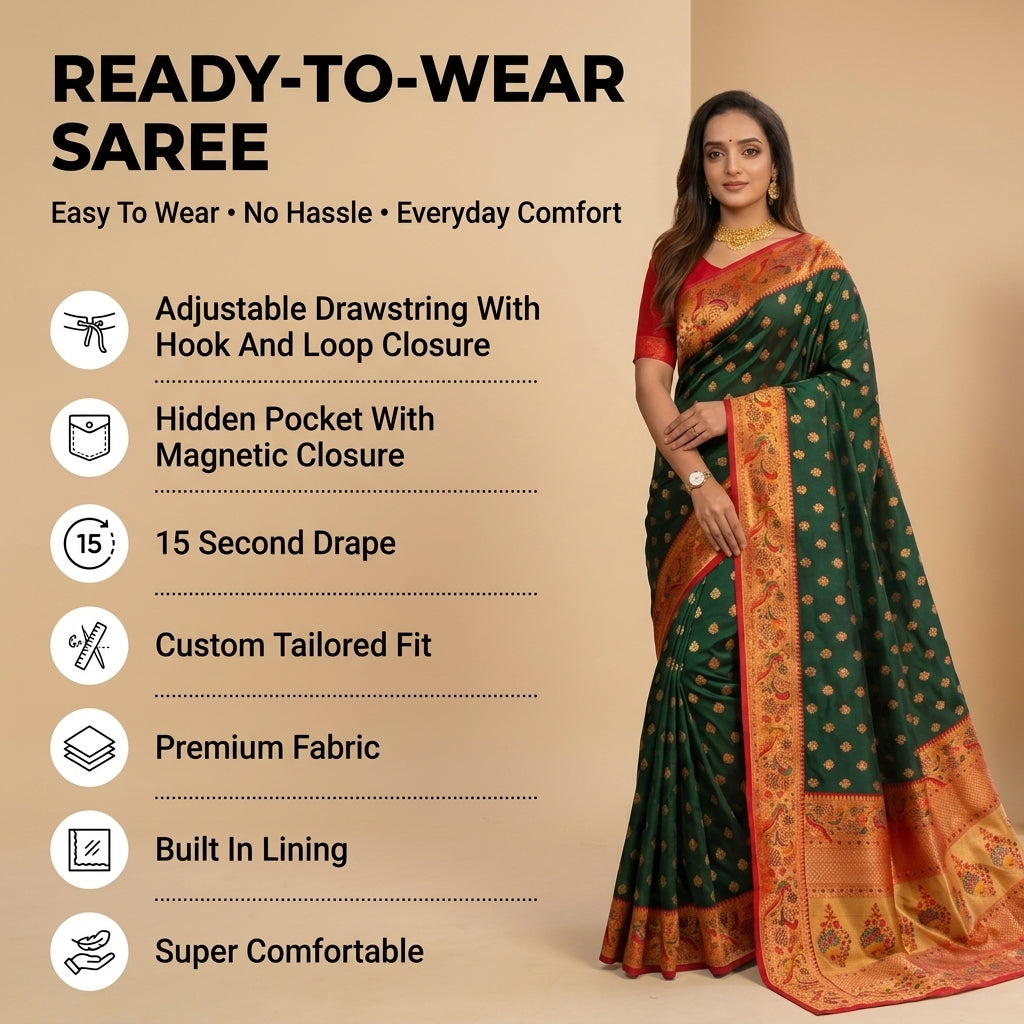 Vihangini Powerloom Paithani Silk (C) Ready To Wear Pocket Saree