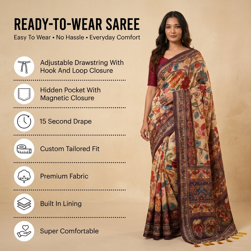 Cotton Kalamkari (D) Ready To Wear Pocket Saree