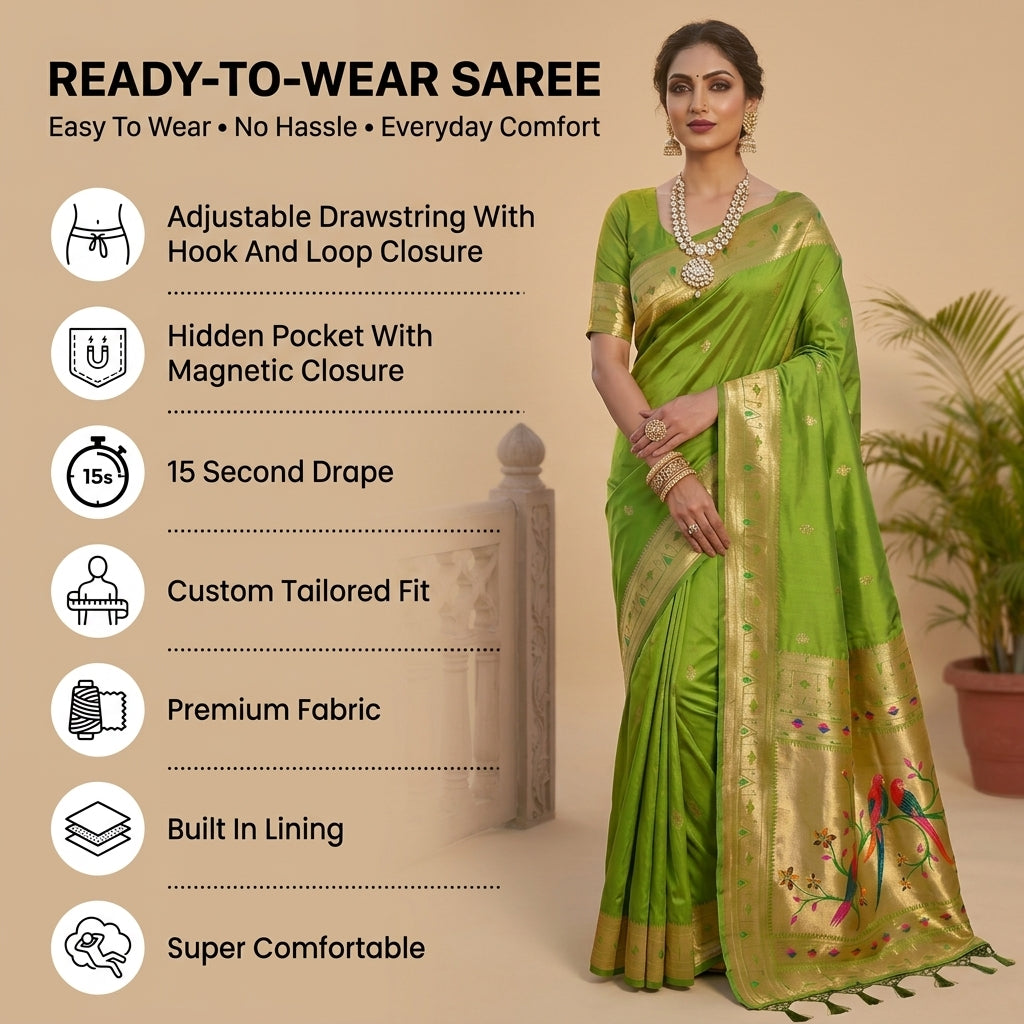 Utsav Umang Powerloom Paithani Silk (D) Ready To Wear Pocket Saree