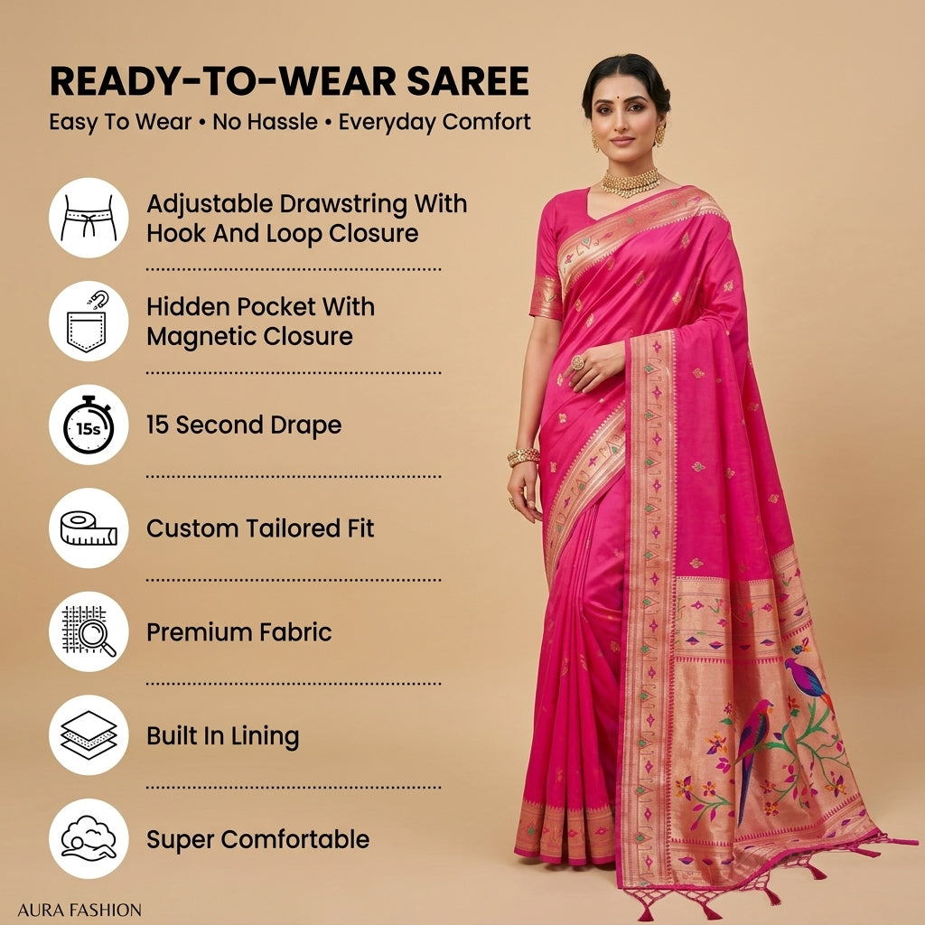 Utsav Umang Powerloom Paithani Silk (E) Ready To Wear Pocket Saree