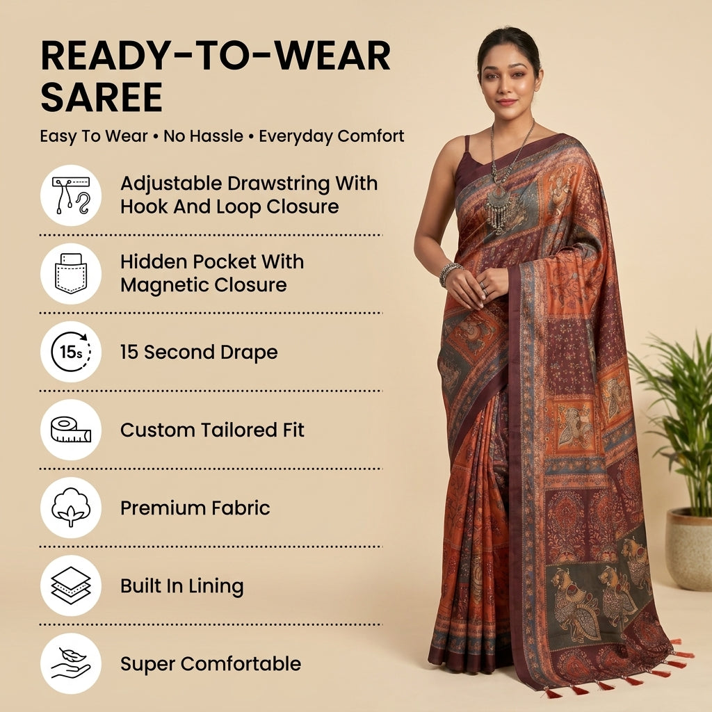 Cotton Kalamkari (H) Ready To Wear Pocket Saree