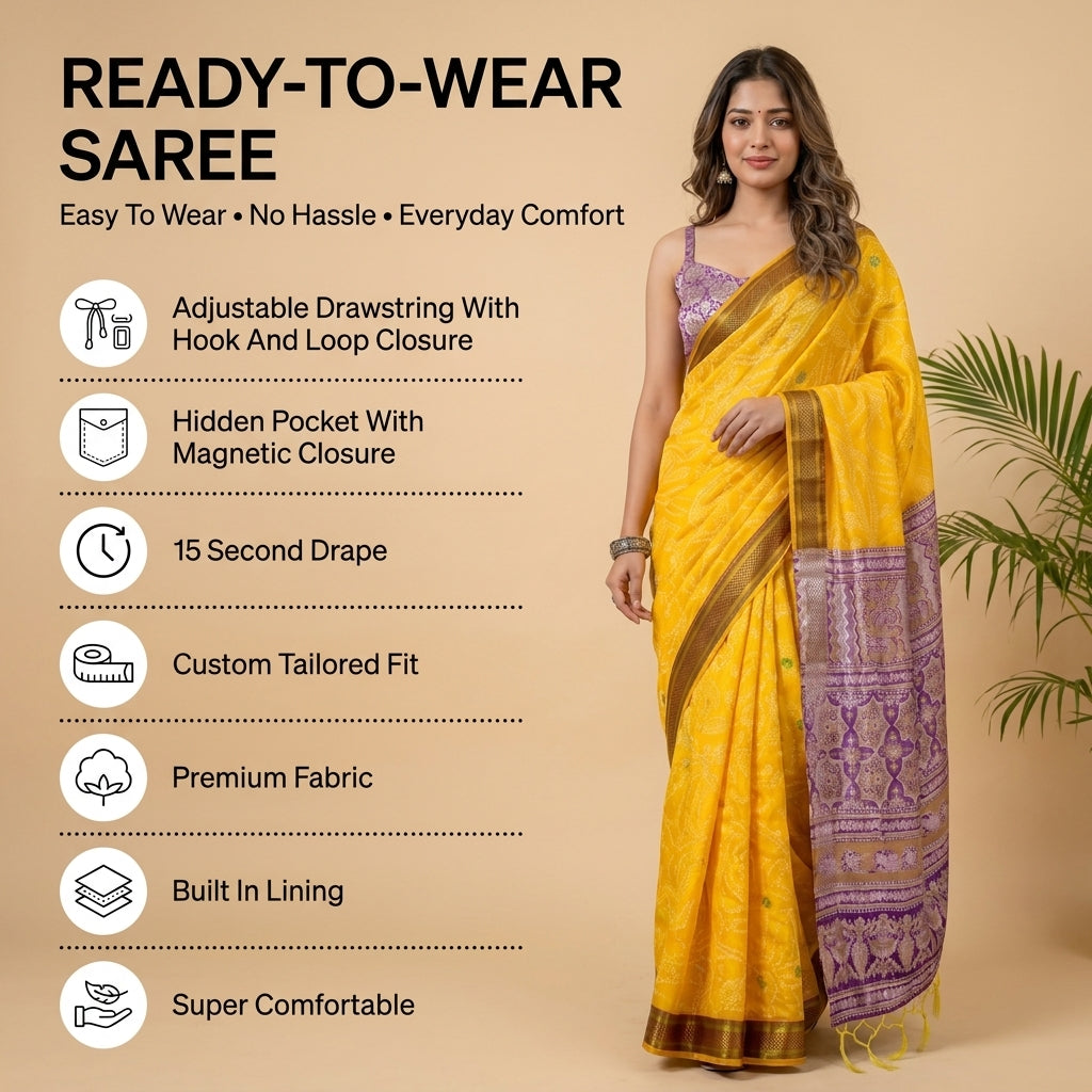 Rangrez Bandhej Cotton (A) Ready To Wear Pocket Saree
