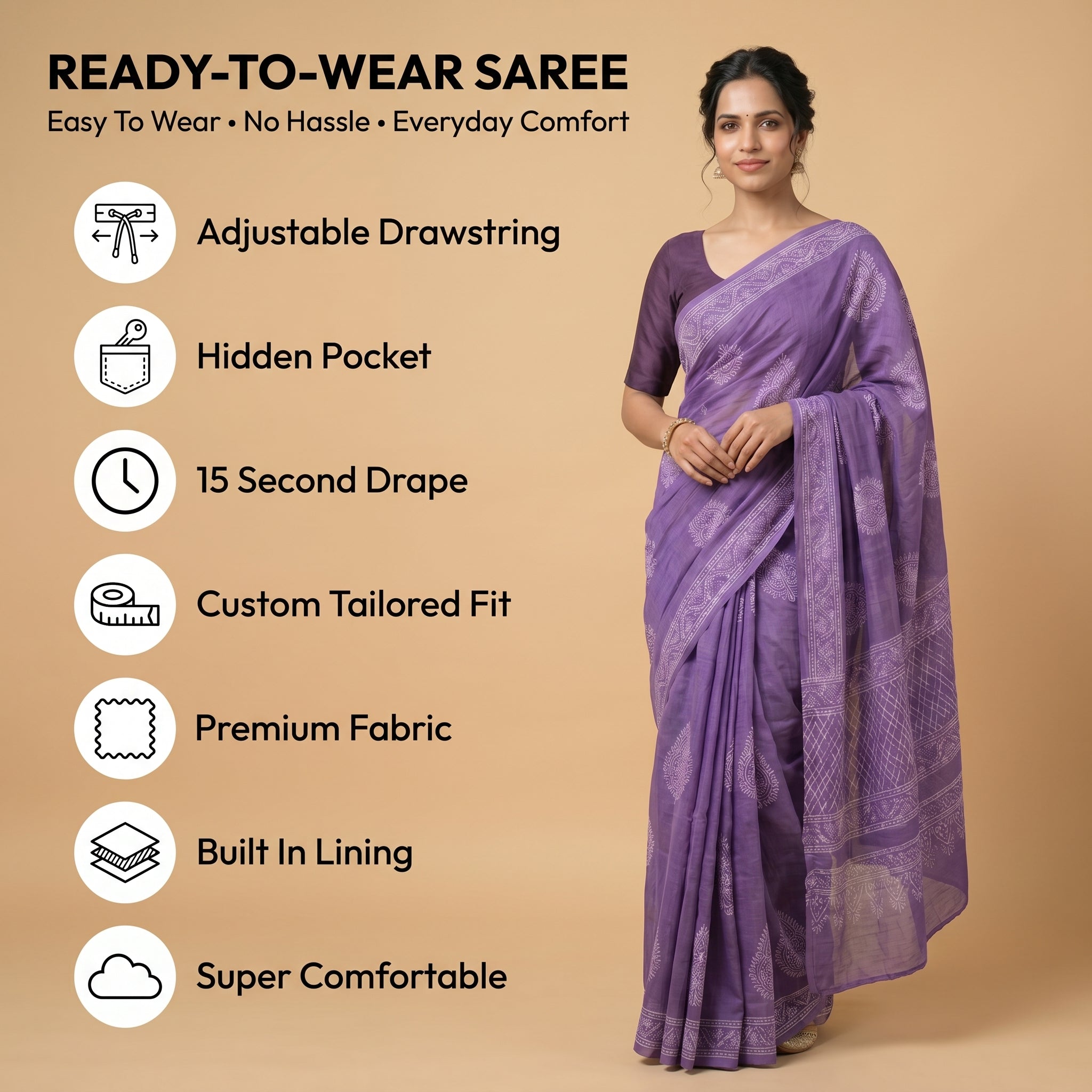 Purple Rain Mul Cotton Ready To Wear Pocket Saree