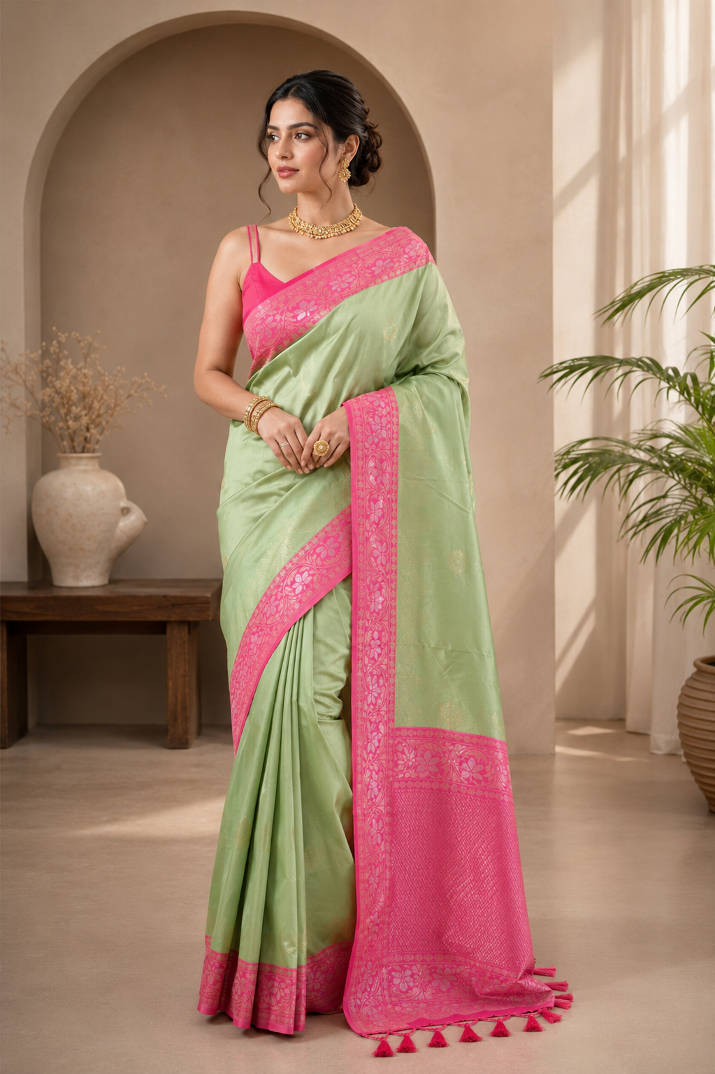 Loom & Luster Dual Tone Silk Ready To Wear Pocket Saree
