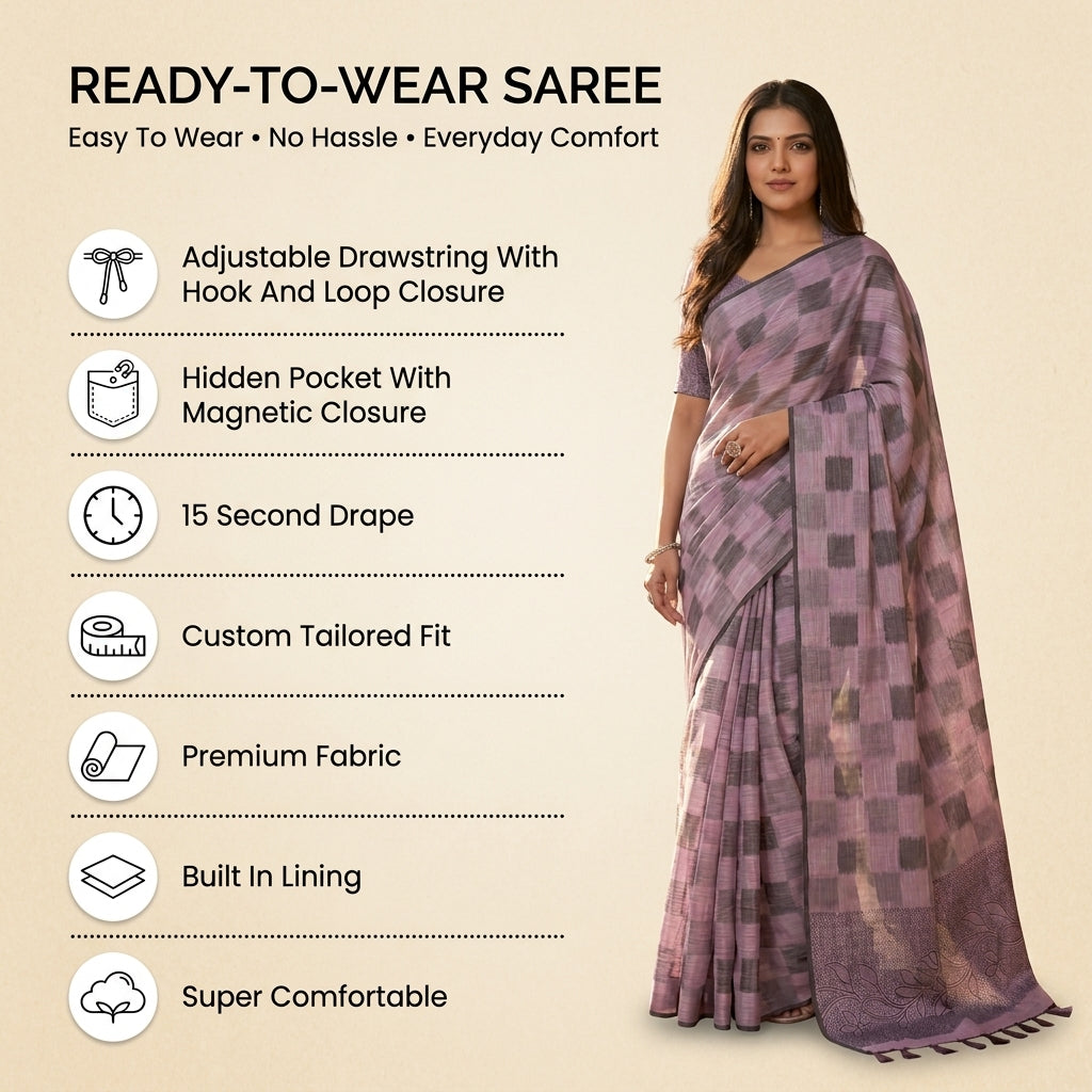 Floral Vine Linen Cotton (A) Ready To Wear Pocket Saree
