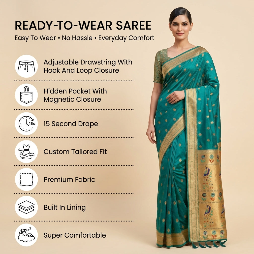 Alankrita Powerloom Paithani Silk (A) Ready To Wear Pocket Saree