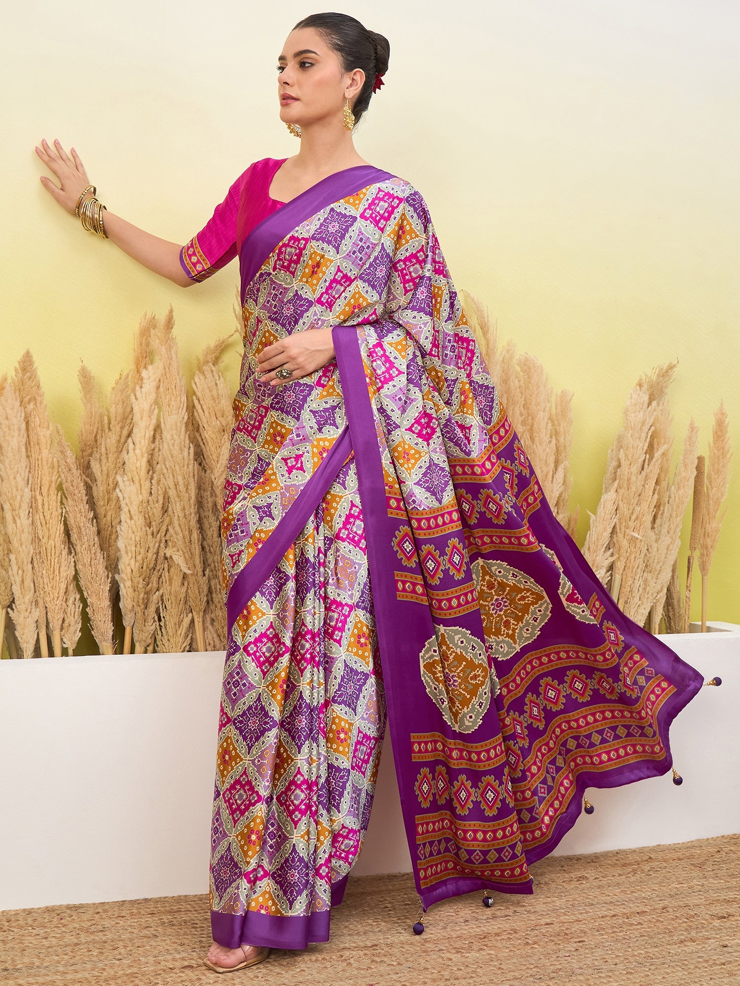 Rangrez Semi Modal (Purple) Ready To Wear Pocket Saree