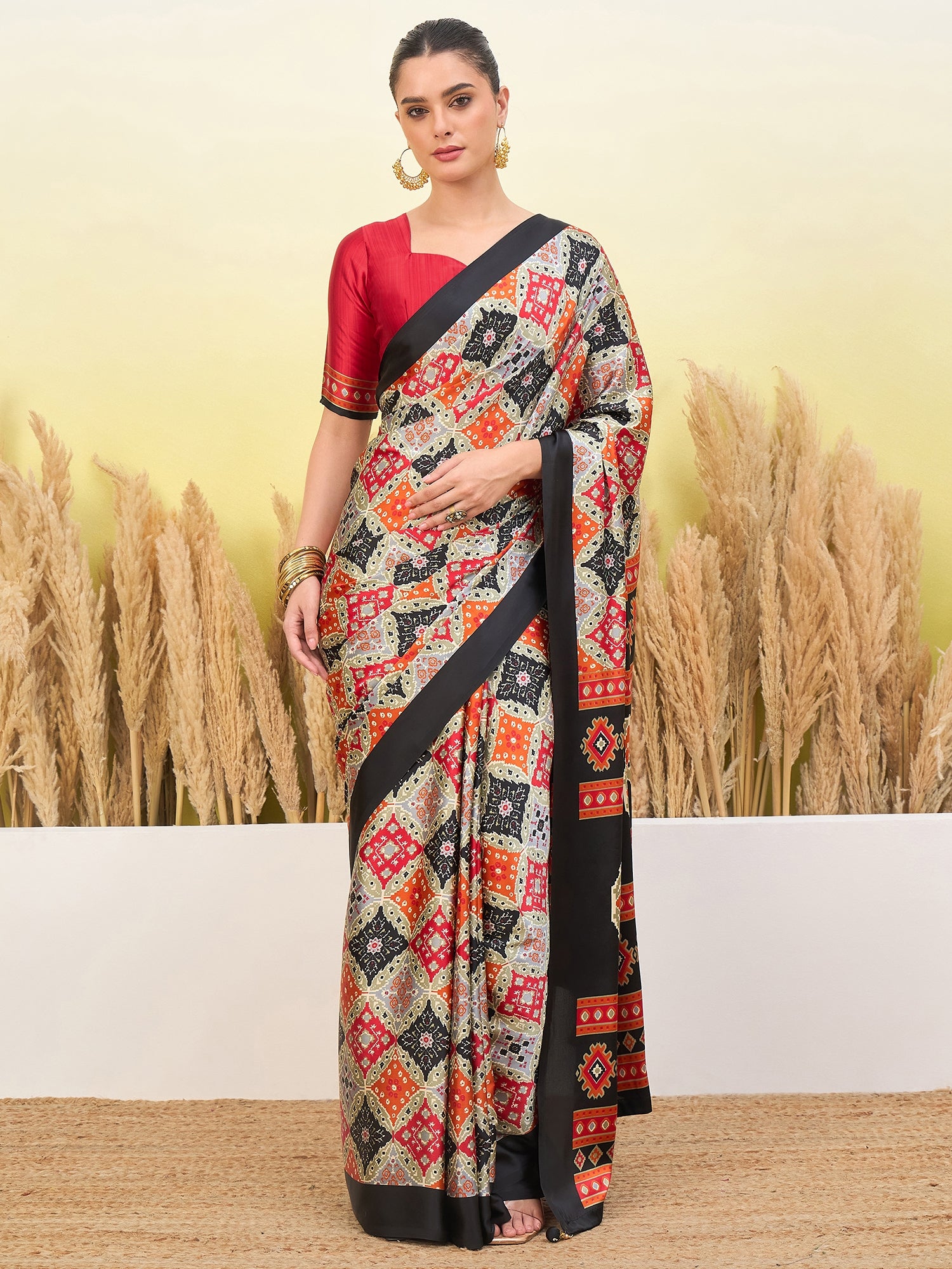 Rangrez Semi Modal (Black) Ready To Wear Pocket Saree
