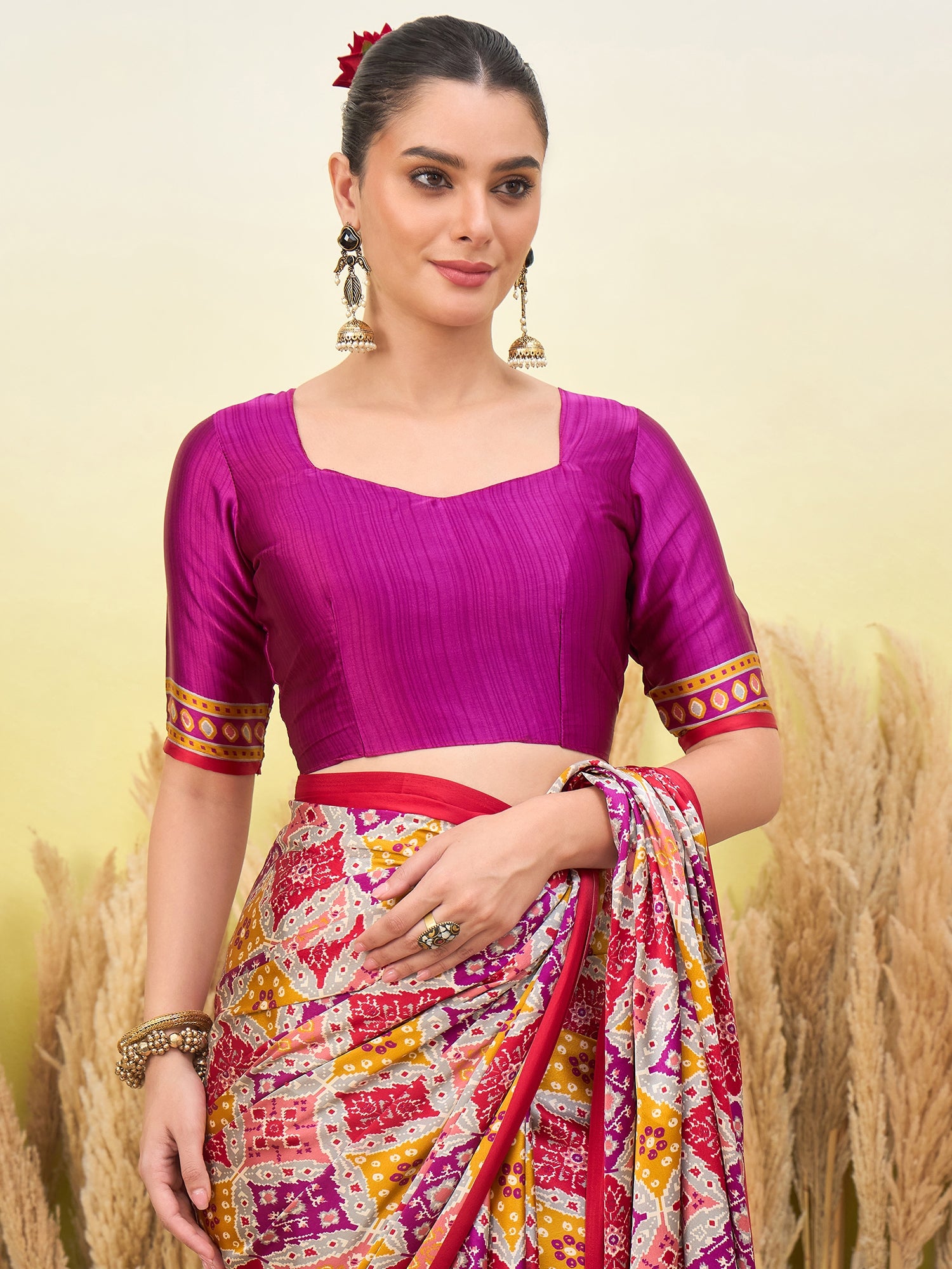 Rangrez Semi Modal (Red) Ready To Wear Pocket Saree