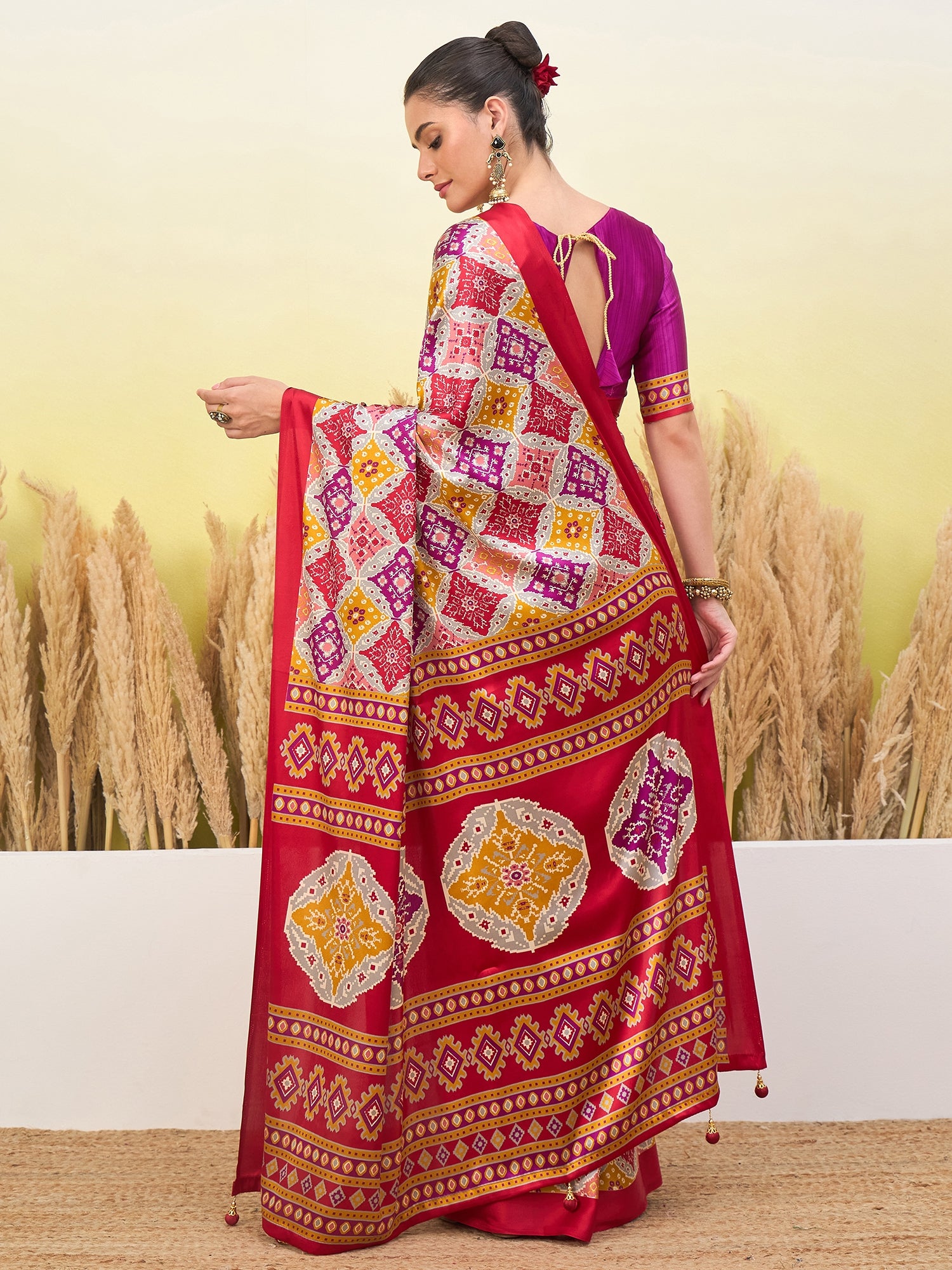 Rangrez Semi Modal (Red) Ready To Wear Pocket Saree