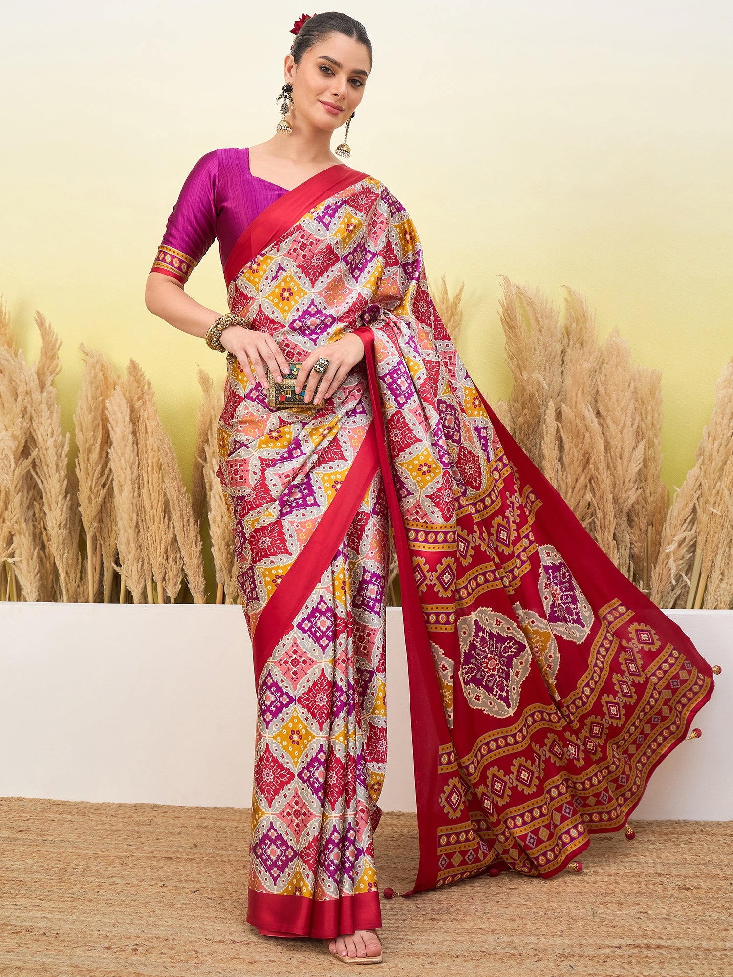 Rangrez Semi Modal (Red) Ready To Wear Pocket Saree
