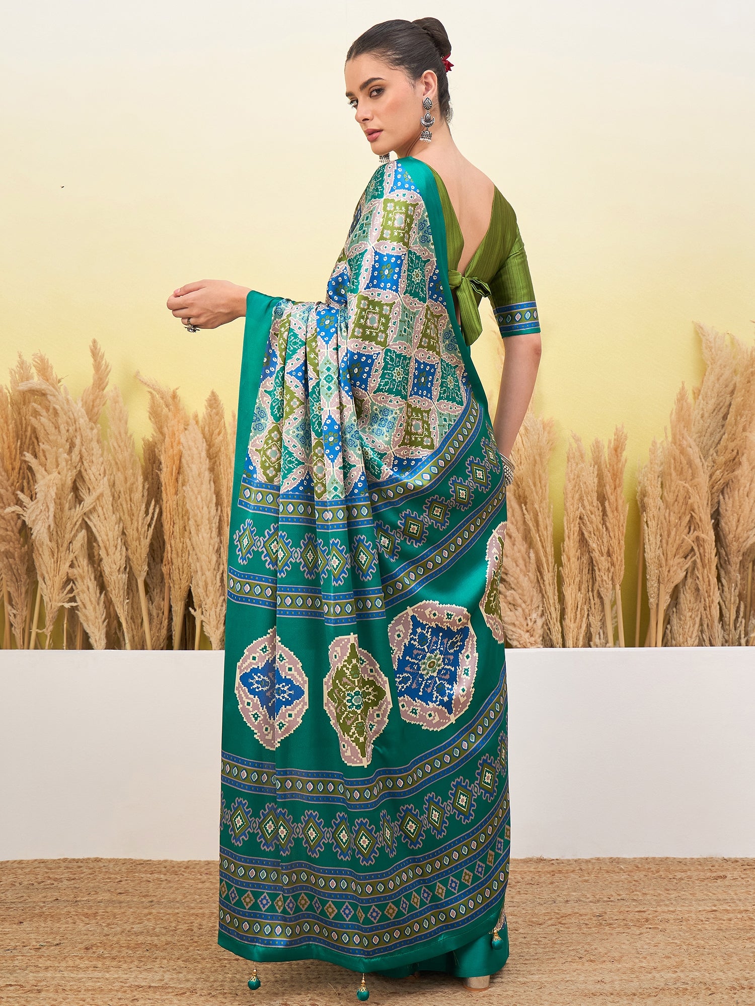 Rangrez Semi Modal (Teal) Ready To Wear Pocket Saree