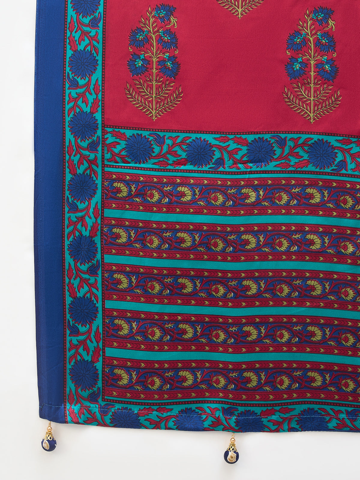 Flora Semi Modal Ready To Wear Pocket Saree | Red & Blue