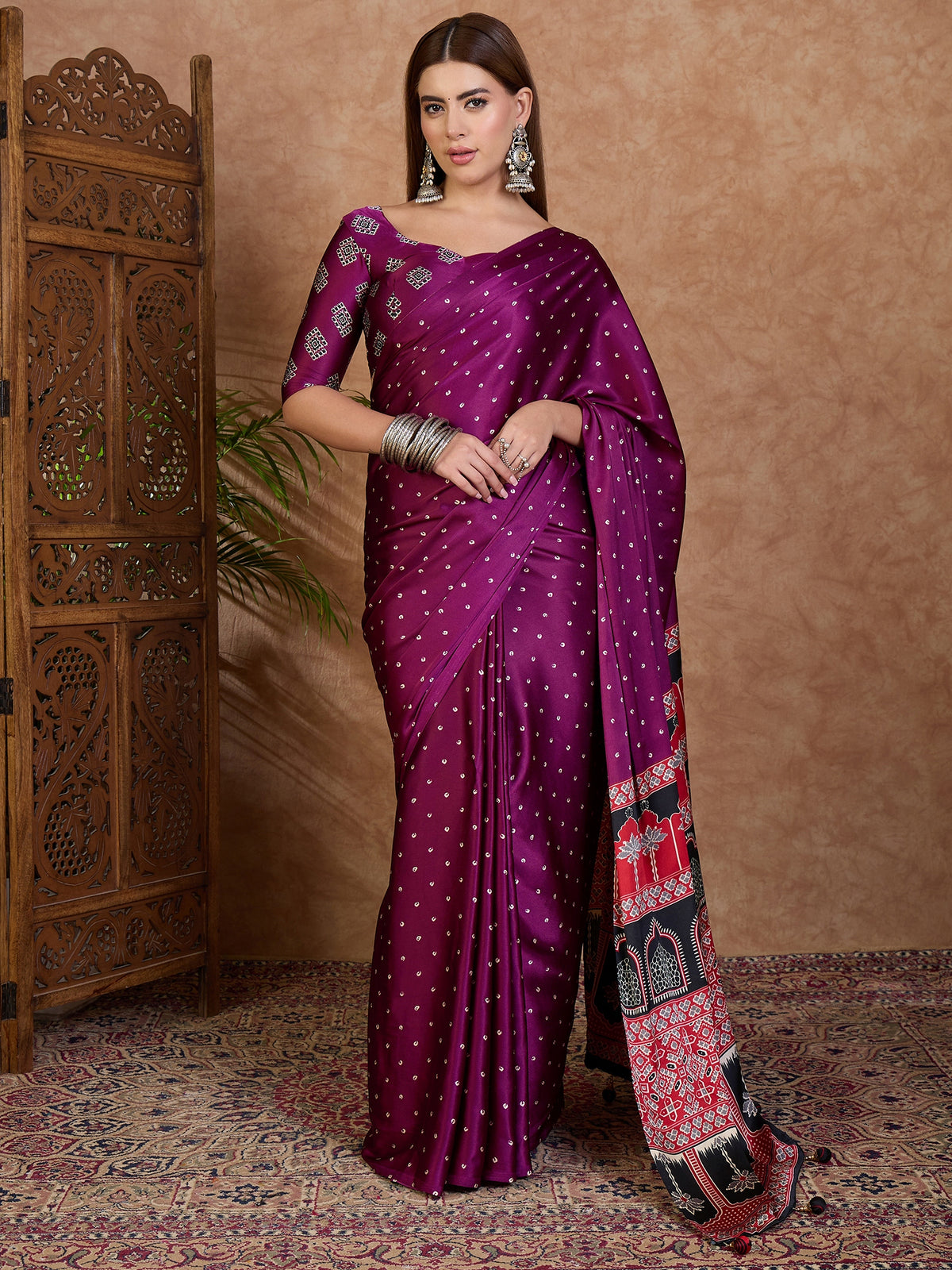 Iris Semi Modal Ready To Wear Pocket Saree | Wine