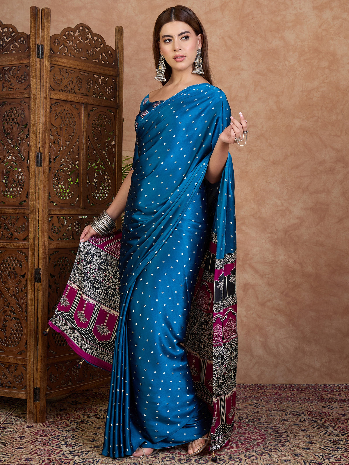 Iris Semi Modal Ready To Wear Pocket Saree | Blue
