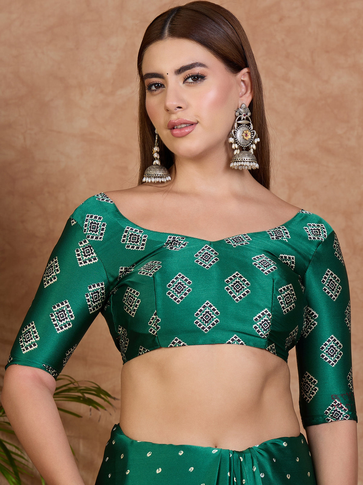 Iris Semi Modal Ready To Wear Pocket Saree | Green