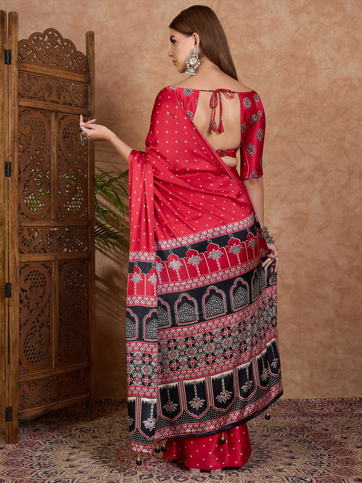 Iris Semi Modal Ready To Wear Pocket Saree | Red
