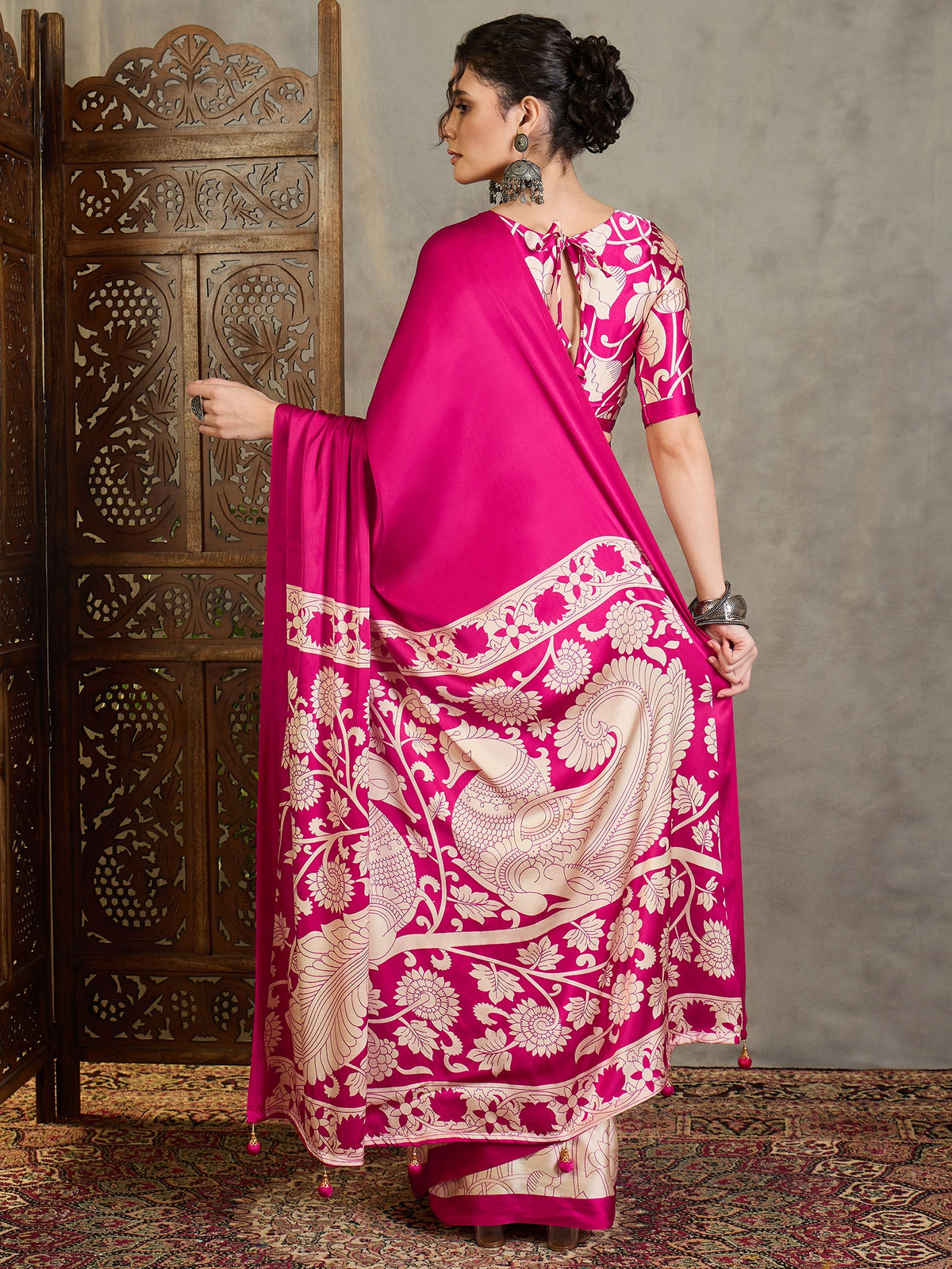 Suvarna Semi Modal Ready To Wear Pocket Saree | Pink