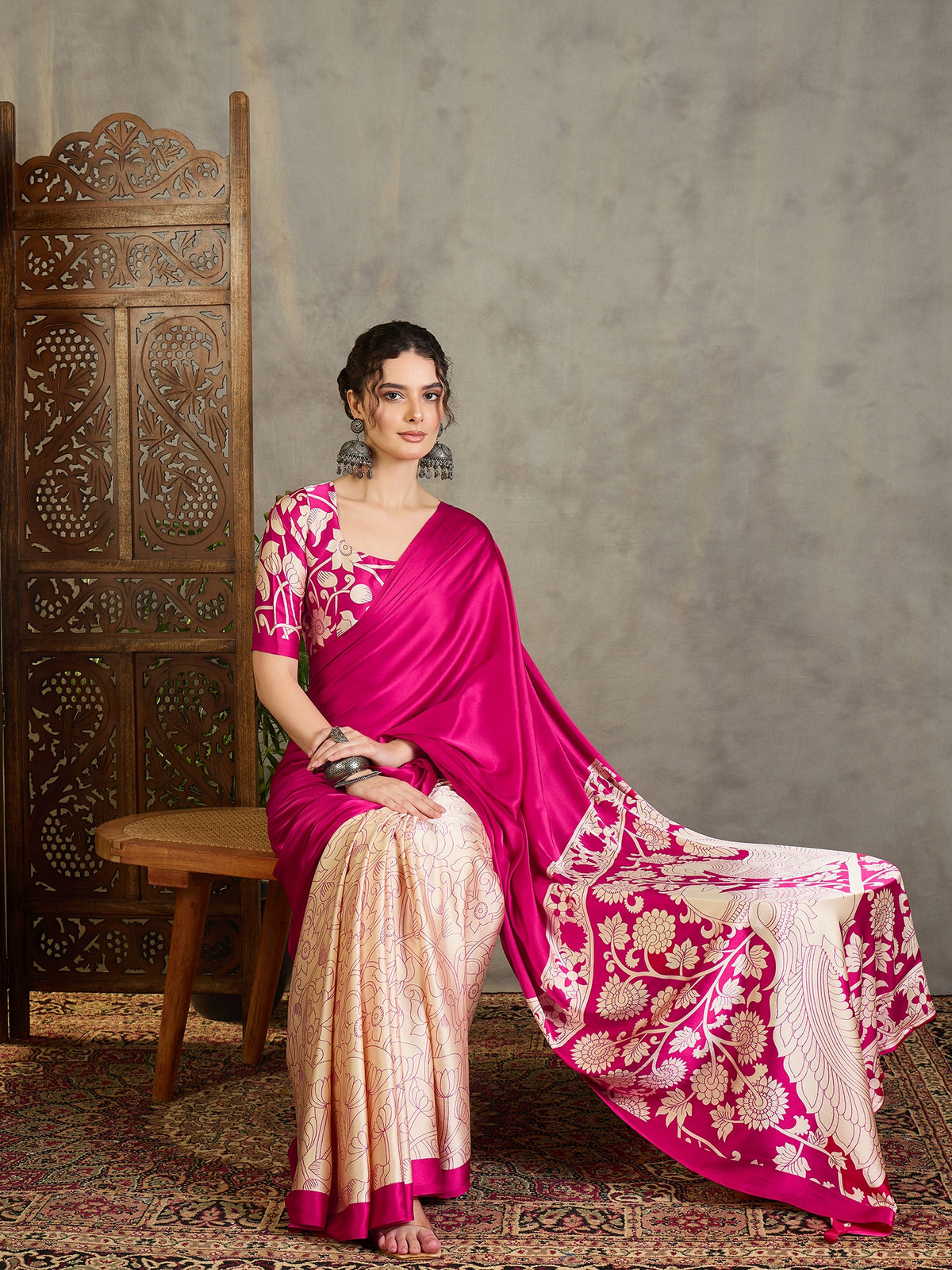 Suvarna Semi Modal Ready To Wear Pocket Saree | Pink