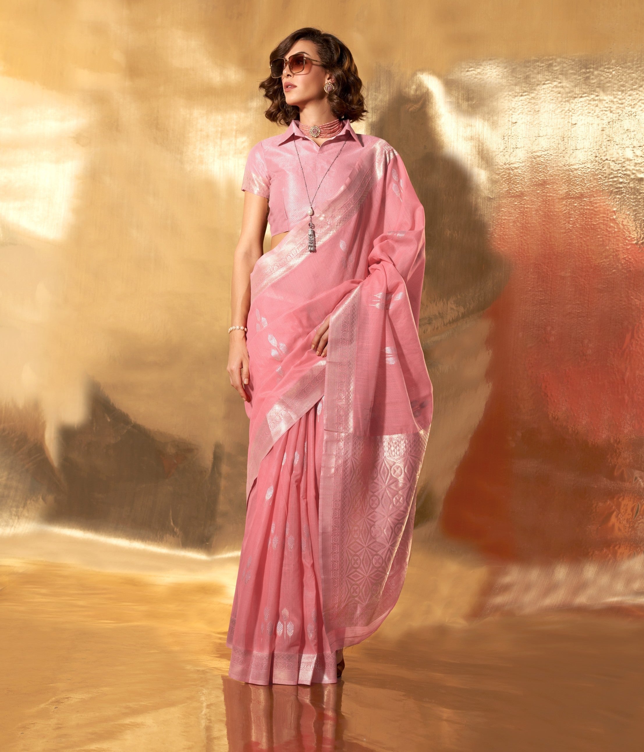 Ruhani Thread Linen Ready To Wear Pocket Saree