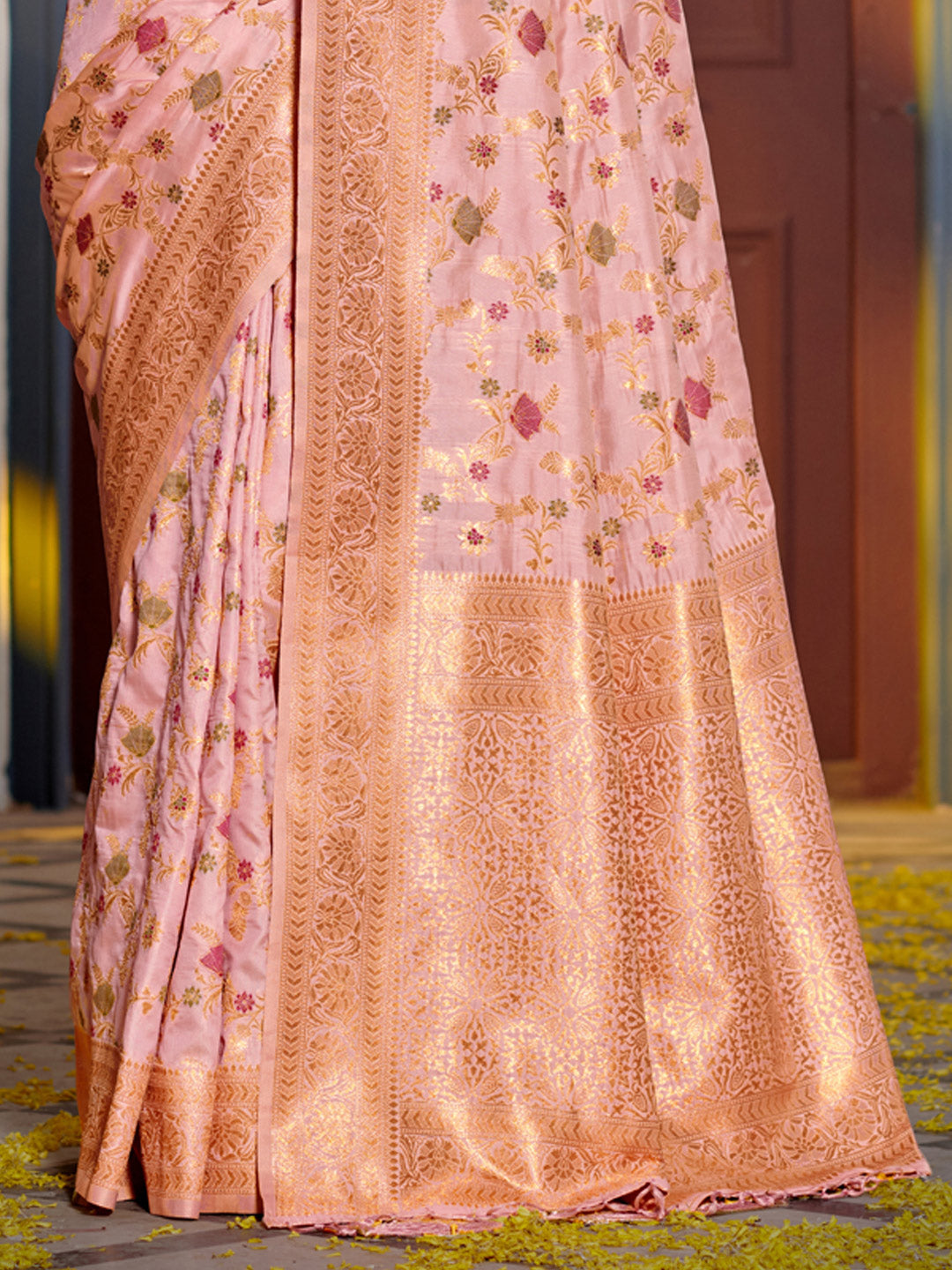 Eternal Flora Banarasi Silk (Pink) Ready To Wear Pocket Saree