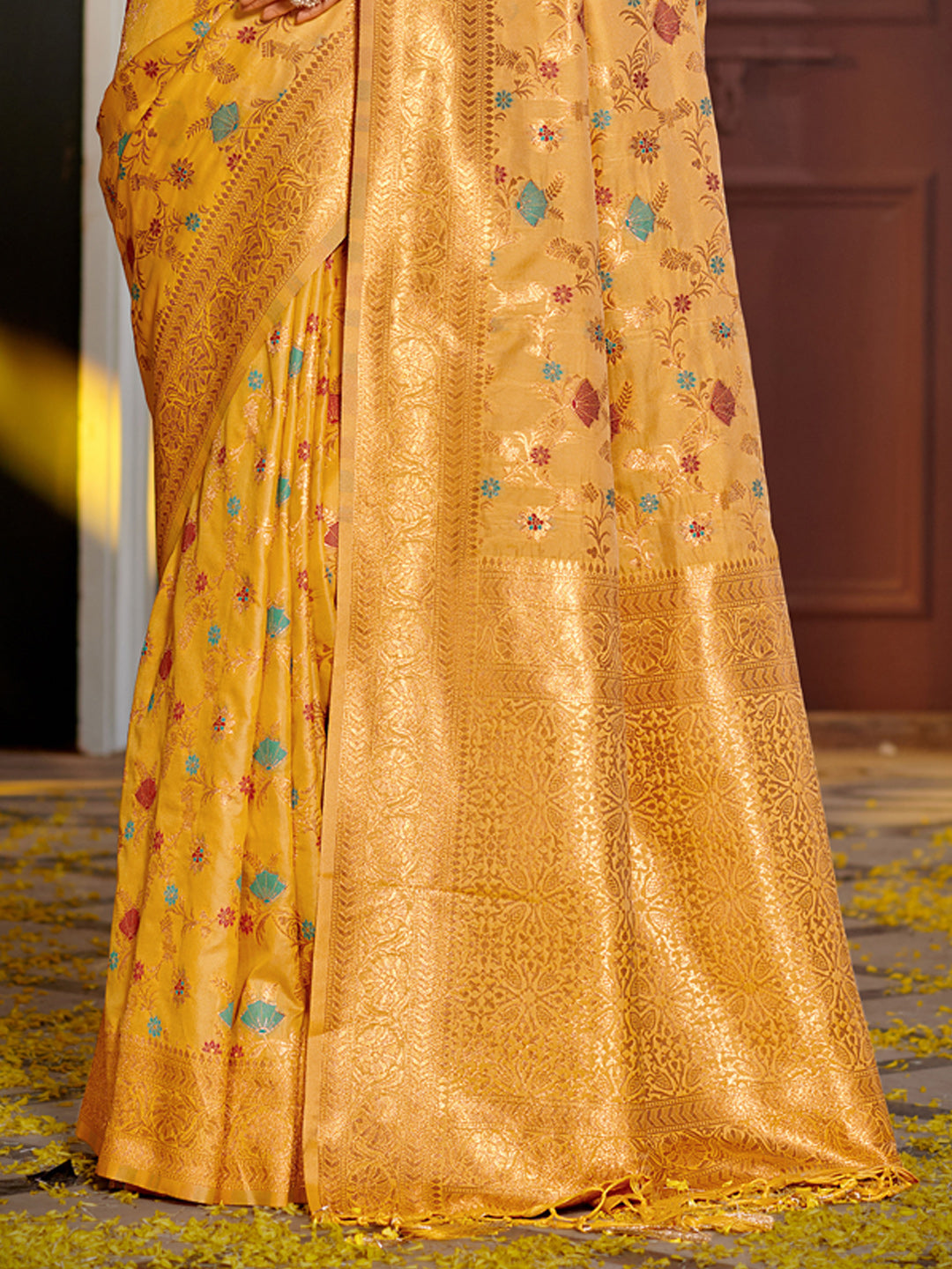 Eternal Flora Banarasi Silk (Yellow) Ready To Wear Pocket Saree