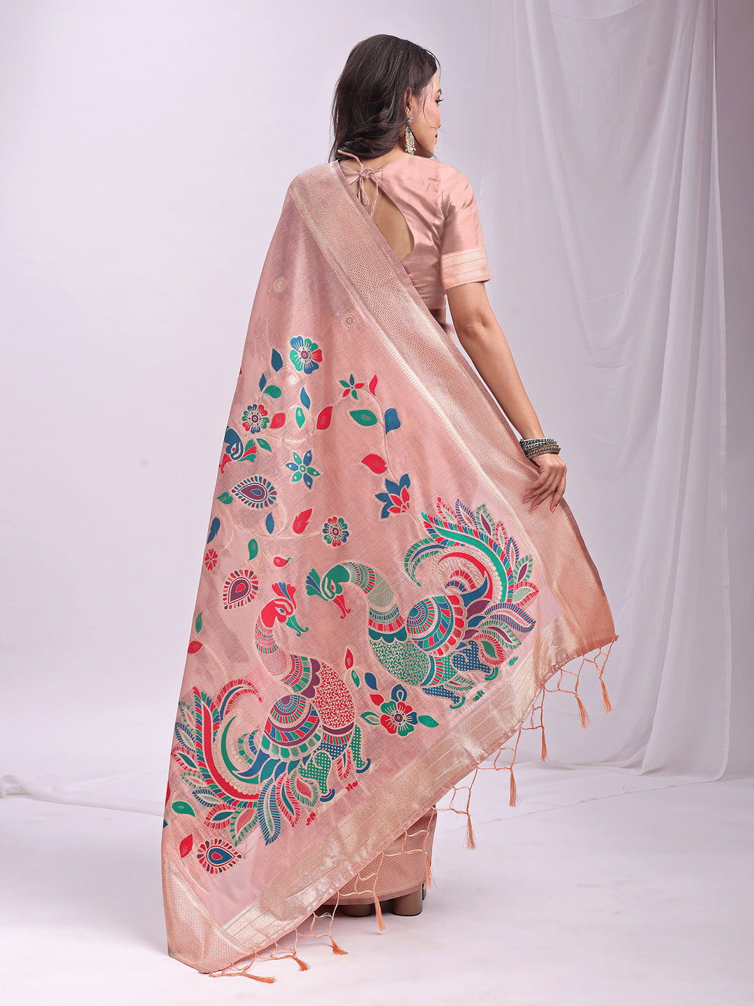 Mayurika Linen Cotton (Pink) Ready To Wear Pocket Saree