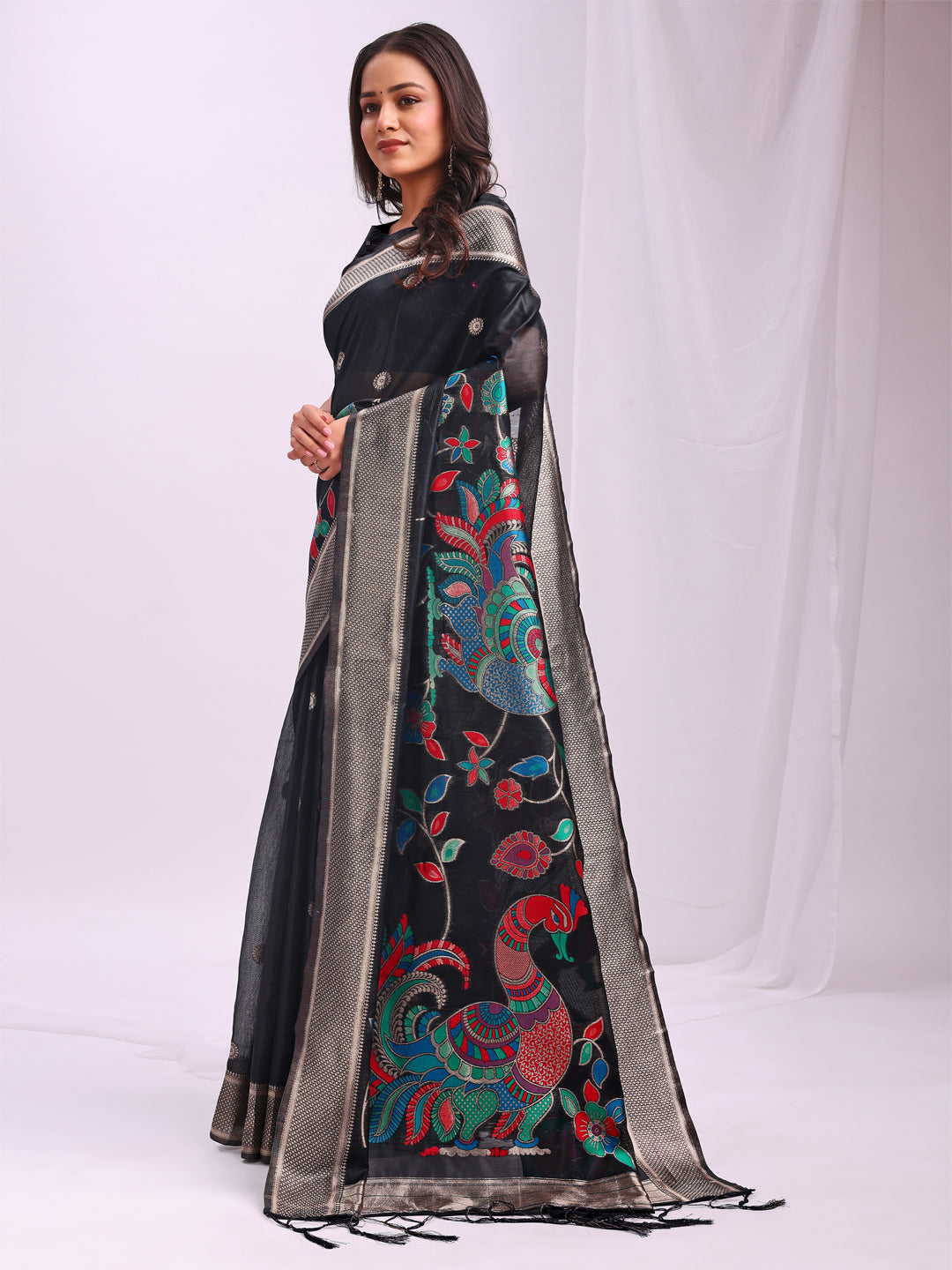 Mayurika Linen Cotton (Black) Ready To Wear Pocket Saree