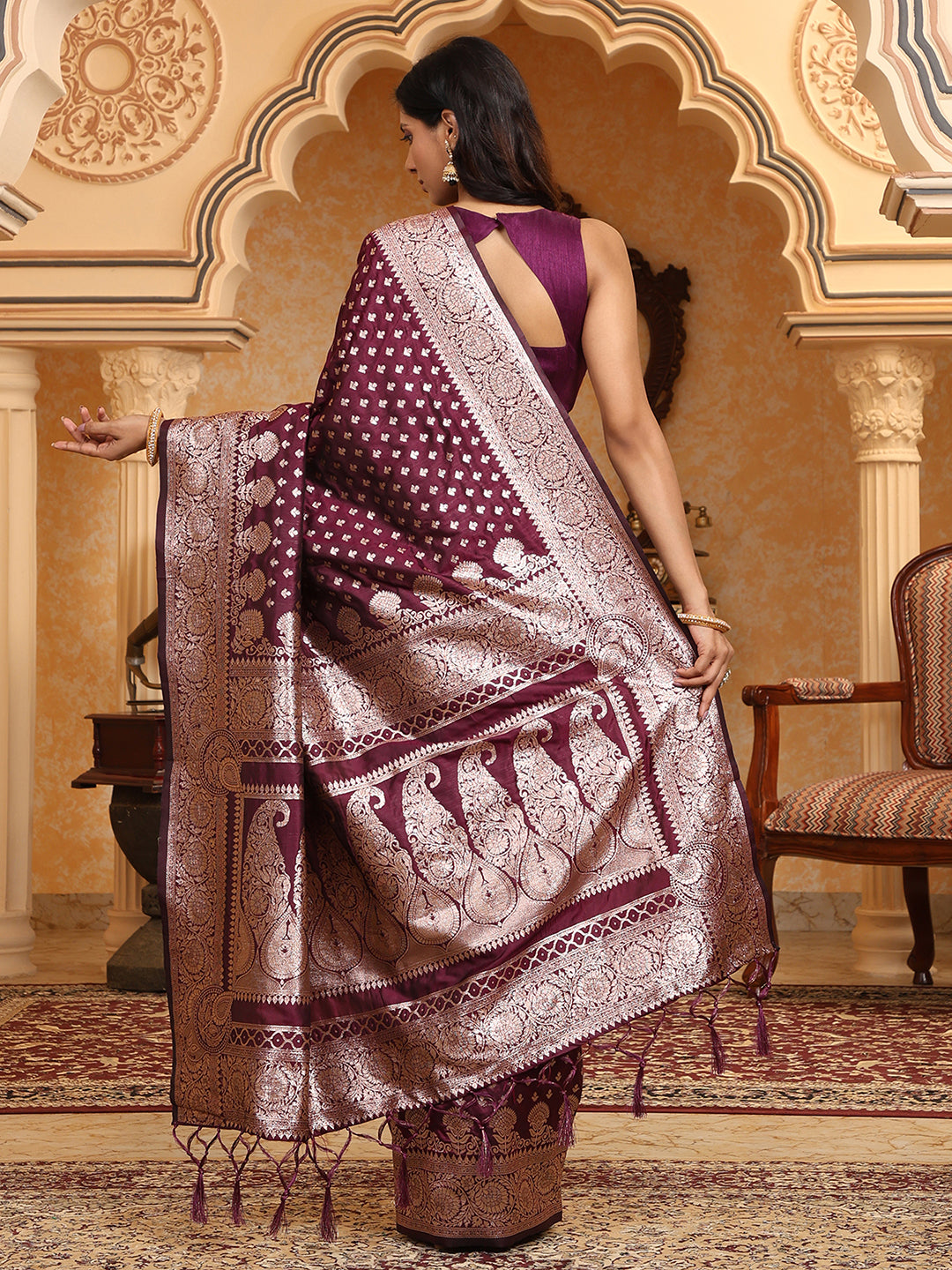 Dark Purple Silk Majesty Ready To Wear Pocket saree