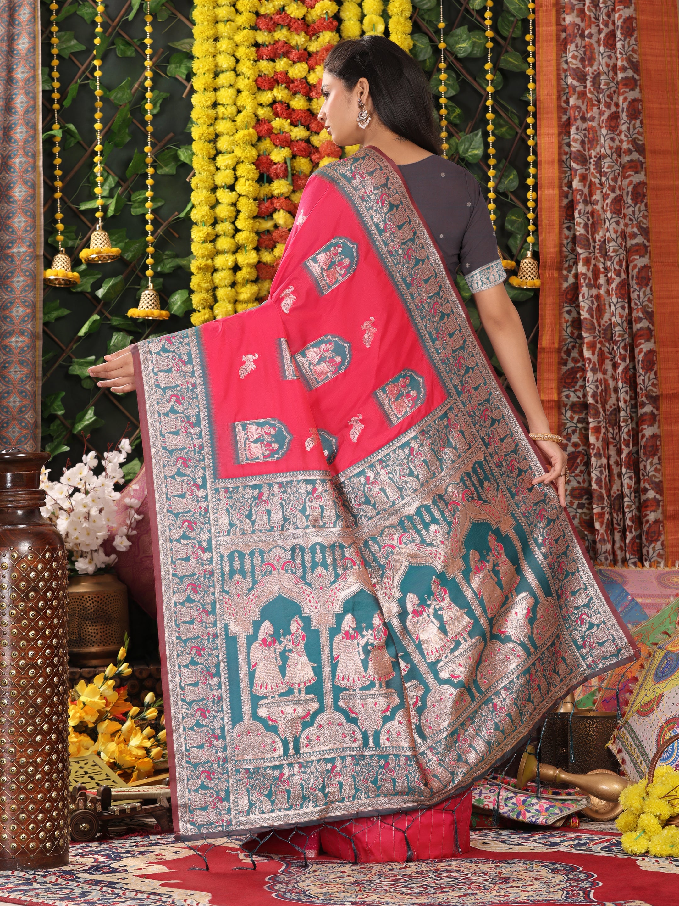 Rajwada Tales Magenta Pink Silk Ready To Wear Pocket Saree