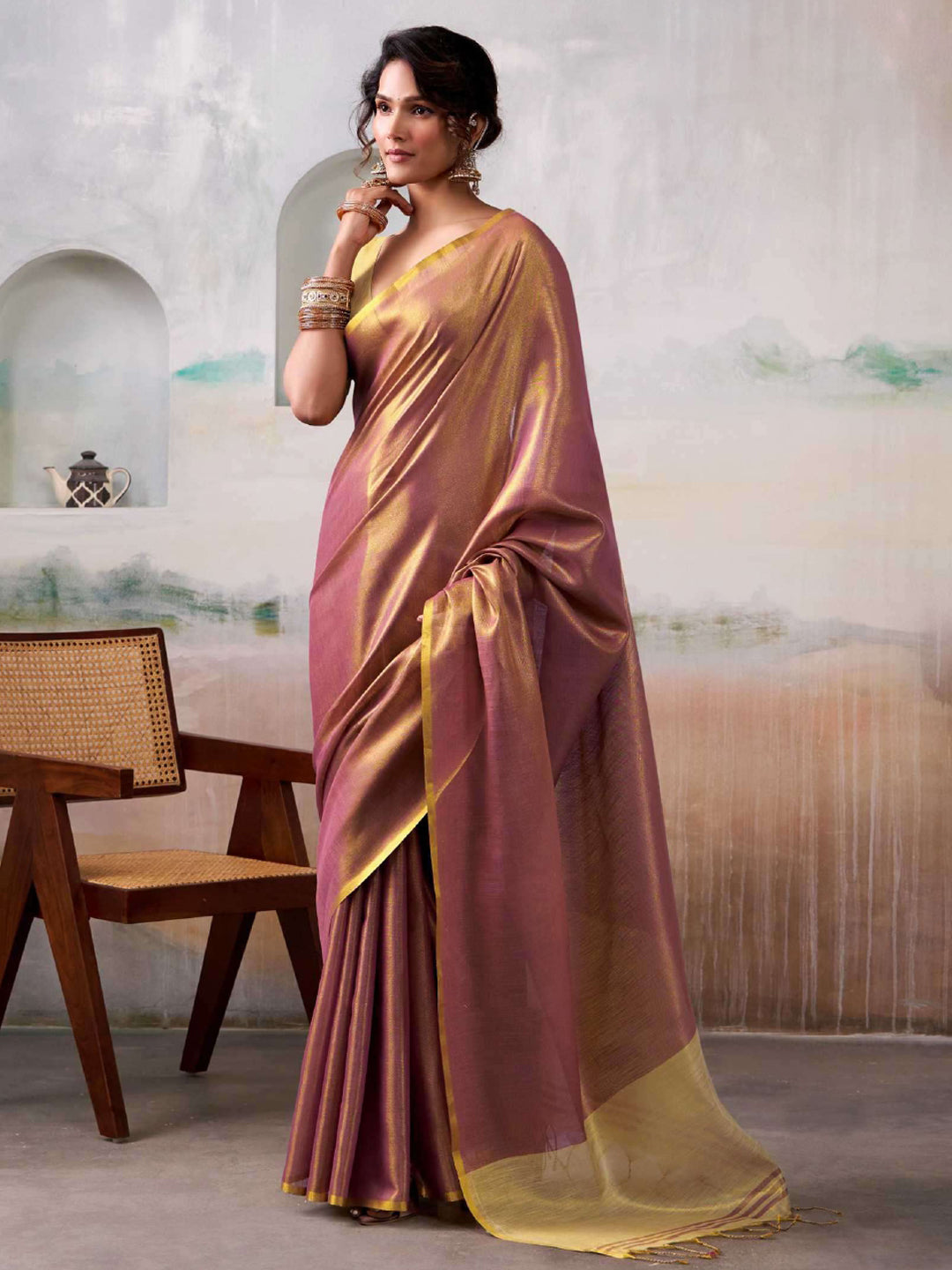 Luminous Glow Tissue Silk Ready To Wear Pocket Saree