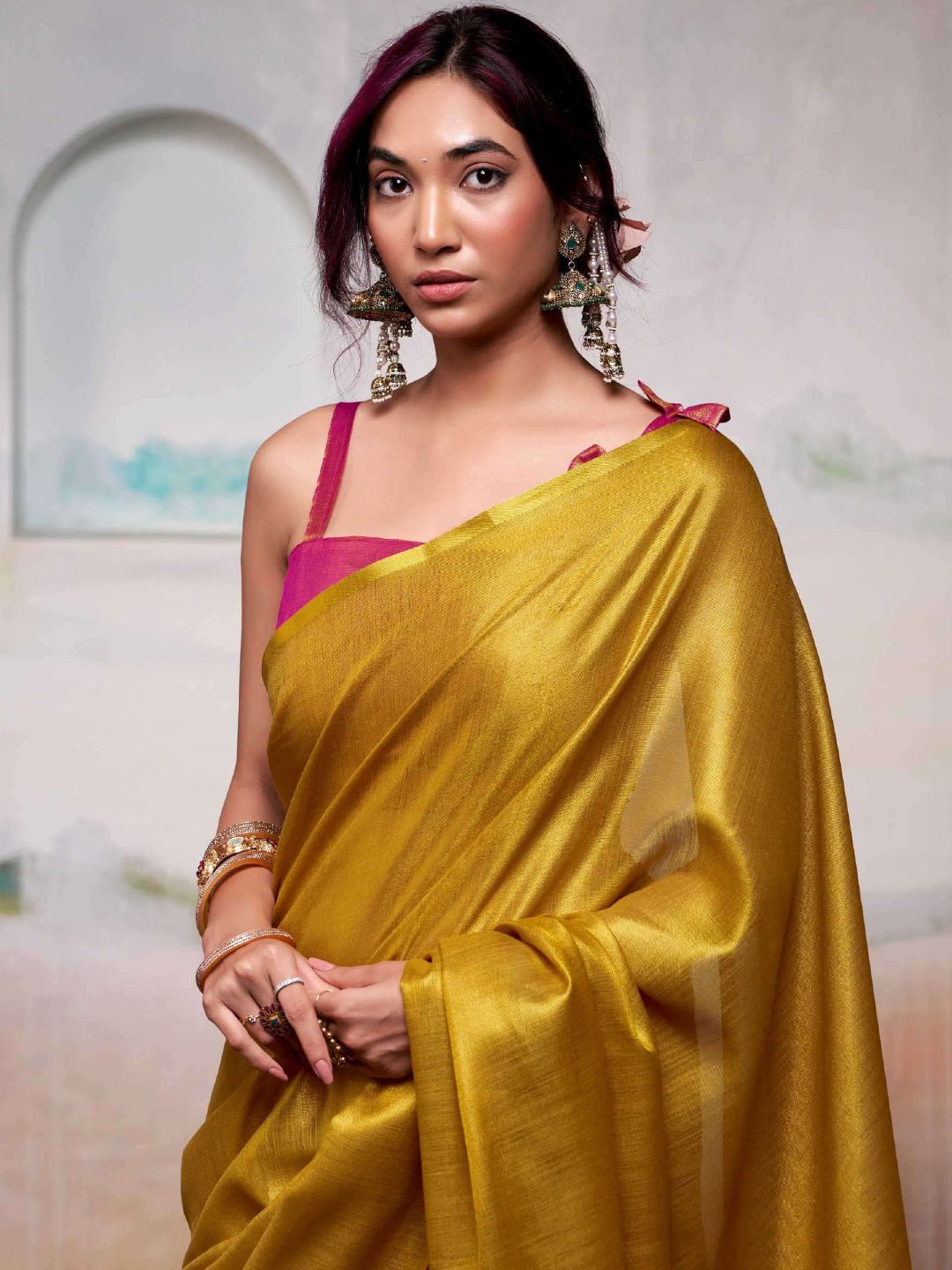 Luminous Glow Tissue Silk (D) Ready To Wear Pocket Saree