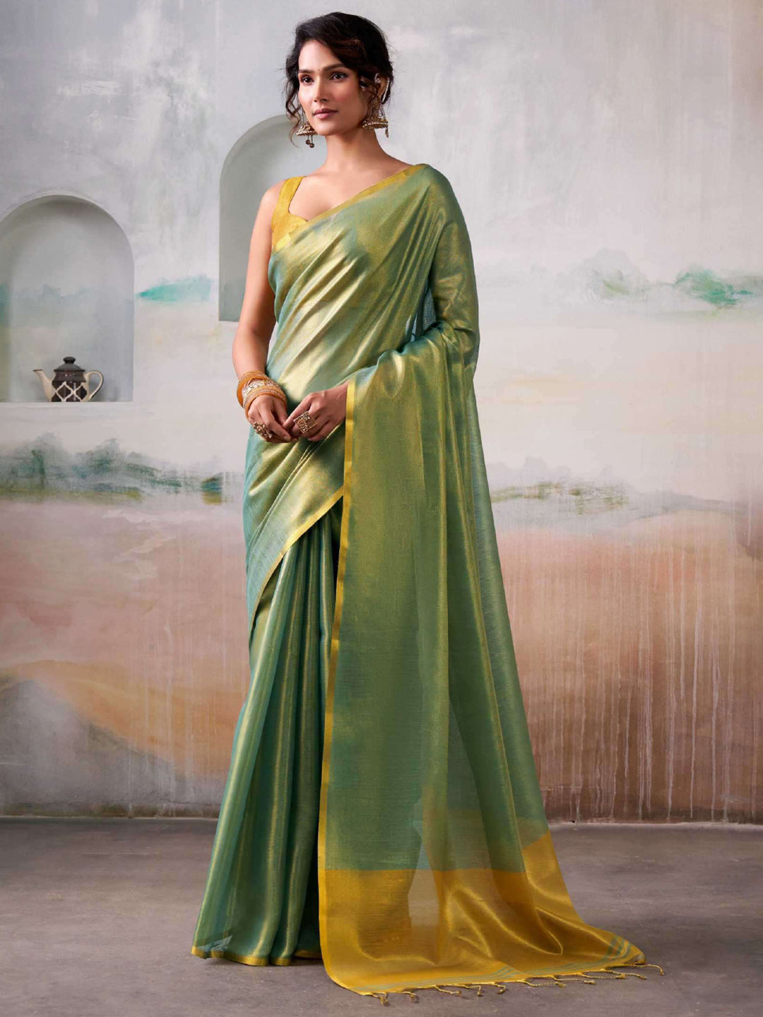 Luminous Glow Tissue Silk (A) Ready To Wear Pocket Saree