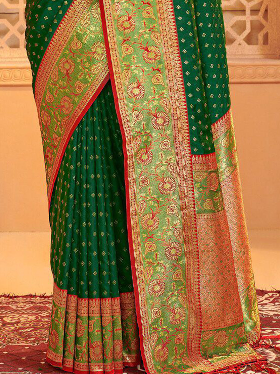 Utsav Glow Green Ready To Wear Pocket Saree