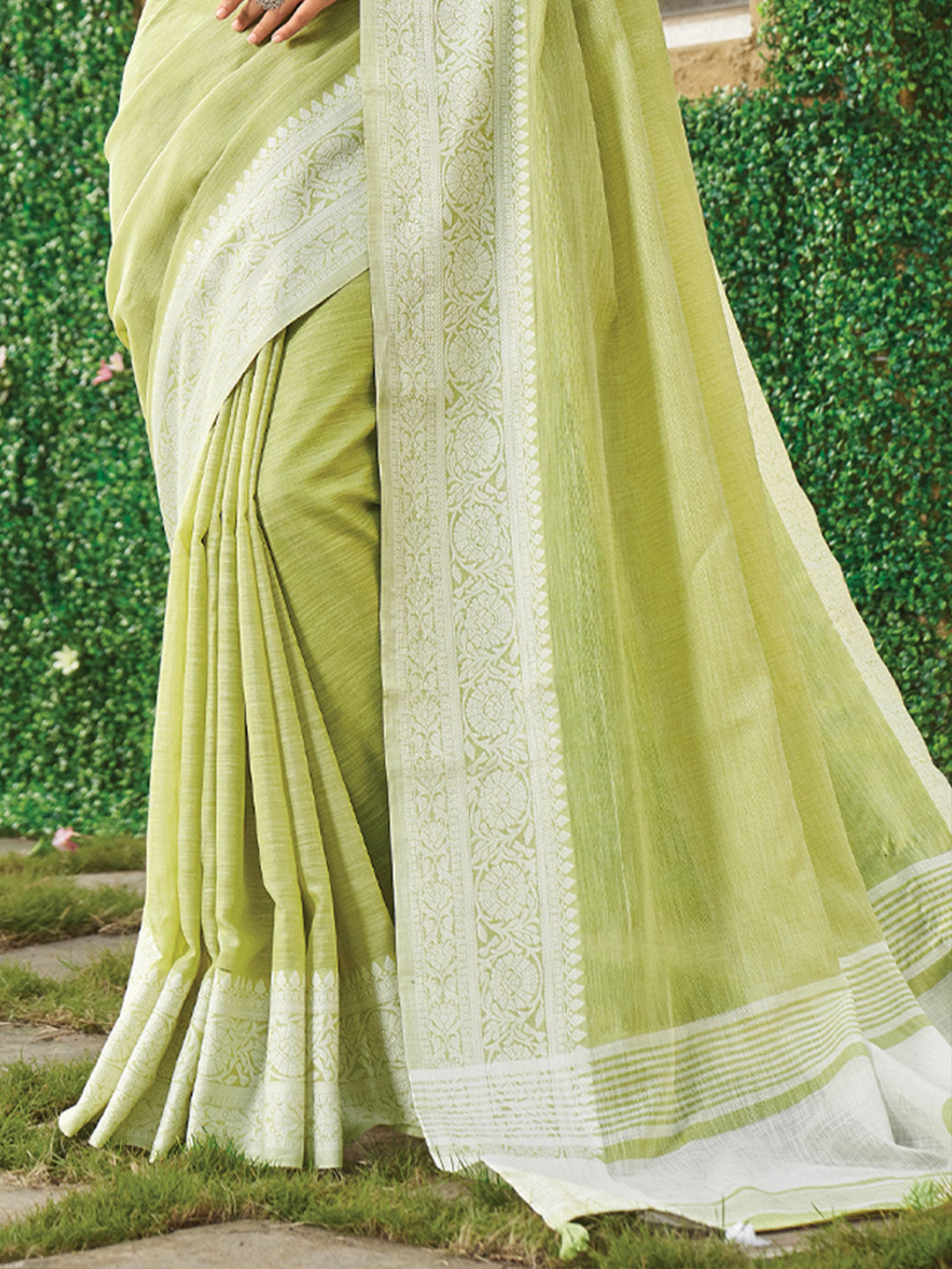 Linen Breeze (Lime Green) Ready To Wear Pocket Saree