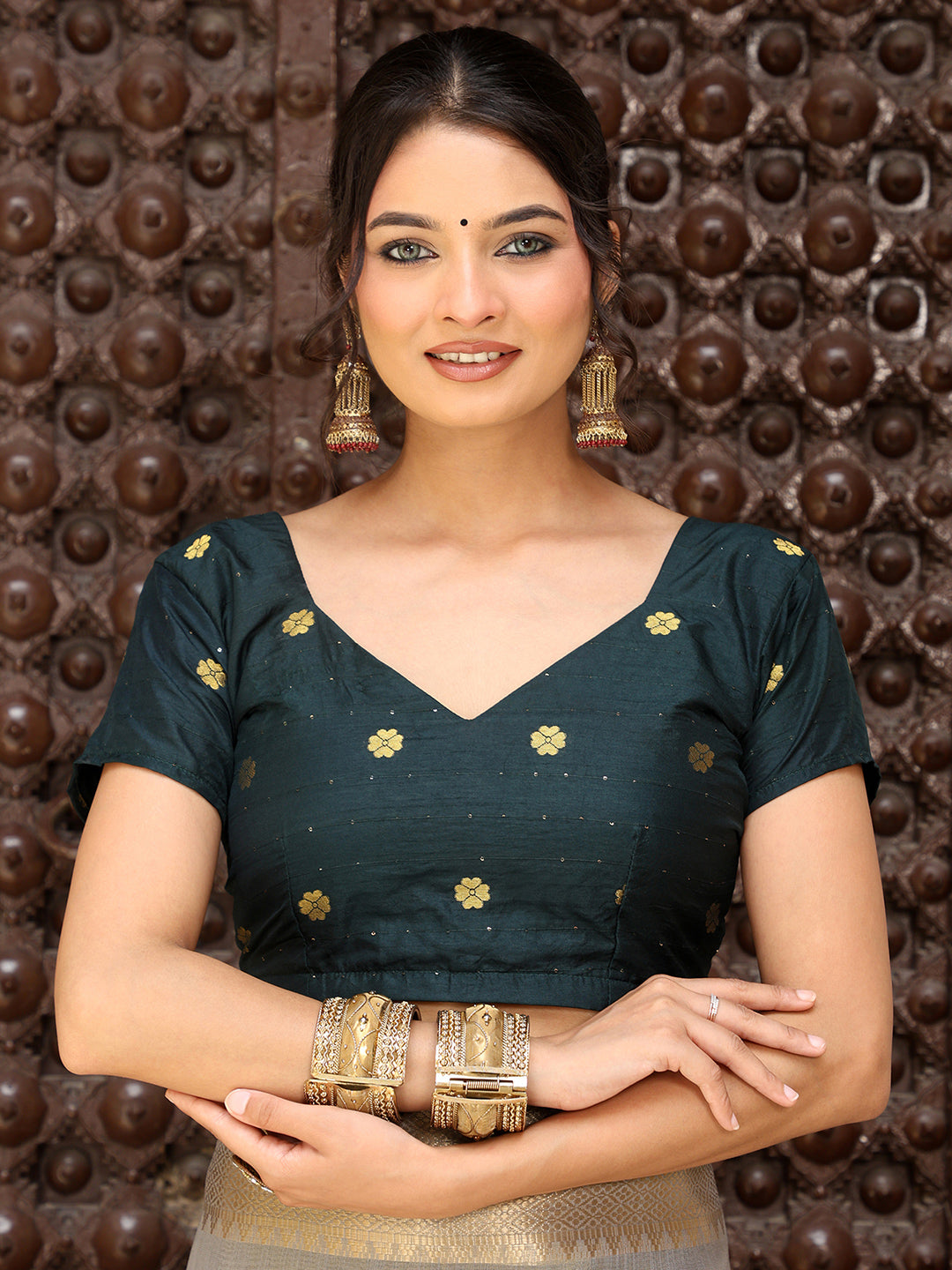 Grey Silk Cotton Ready To Wear Pocket Saree