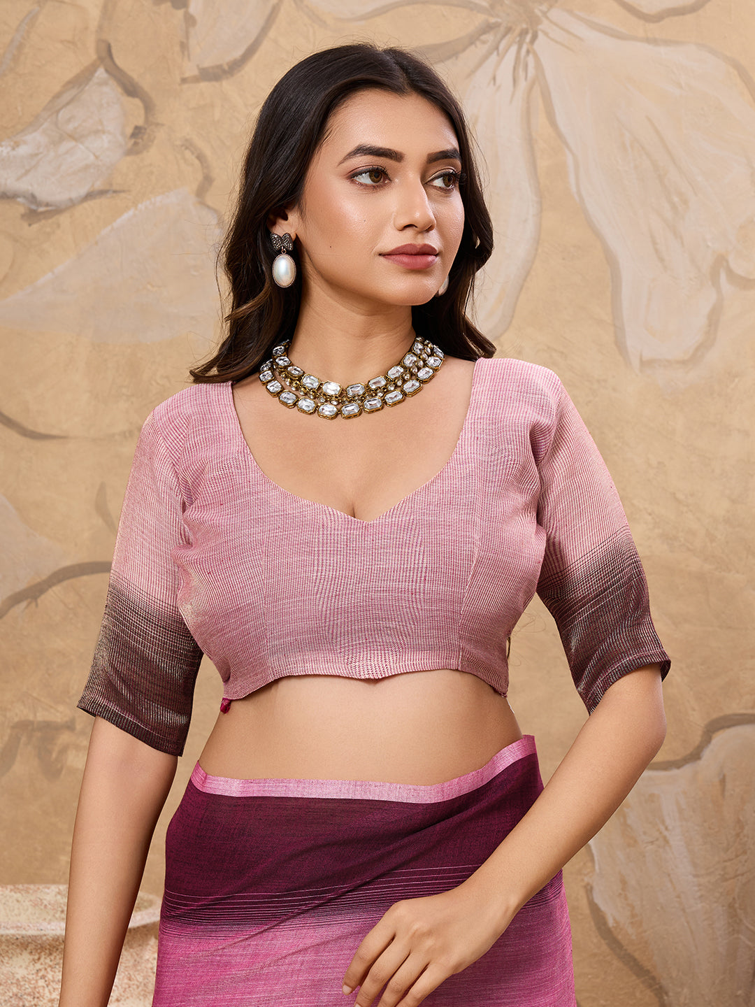Subtle Charm Linen (Rani Pink) Ready To Wear Pocket Saree