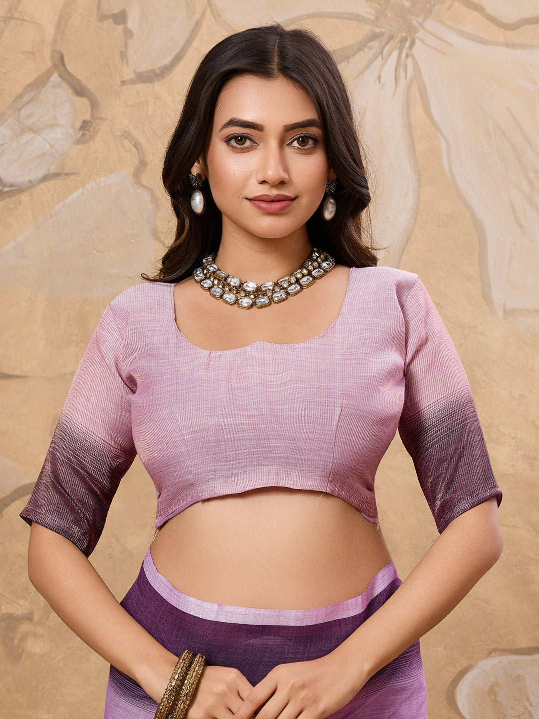 Subtle Charm Linen (Purple) Ready To Wear Pocket Saree