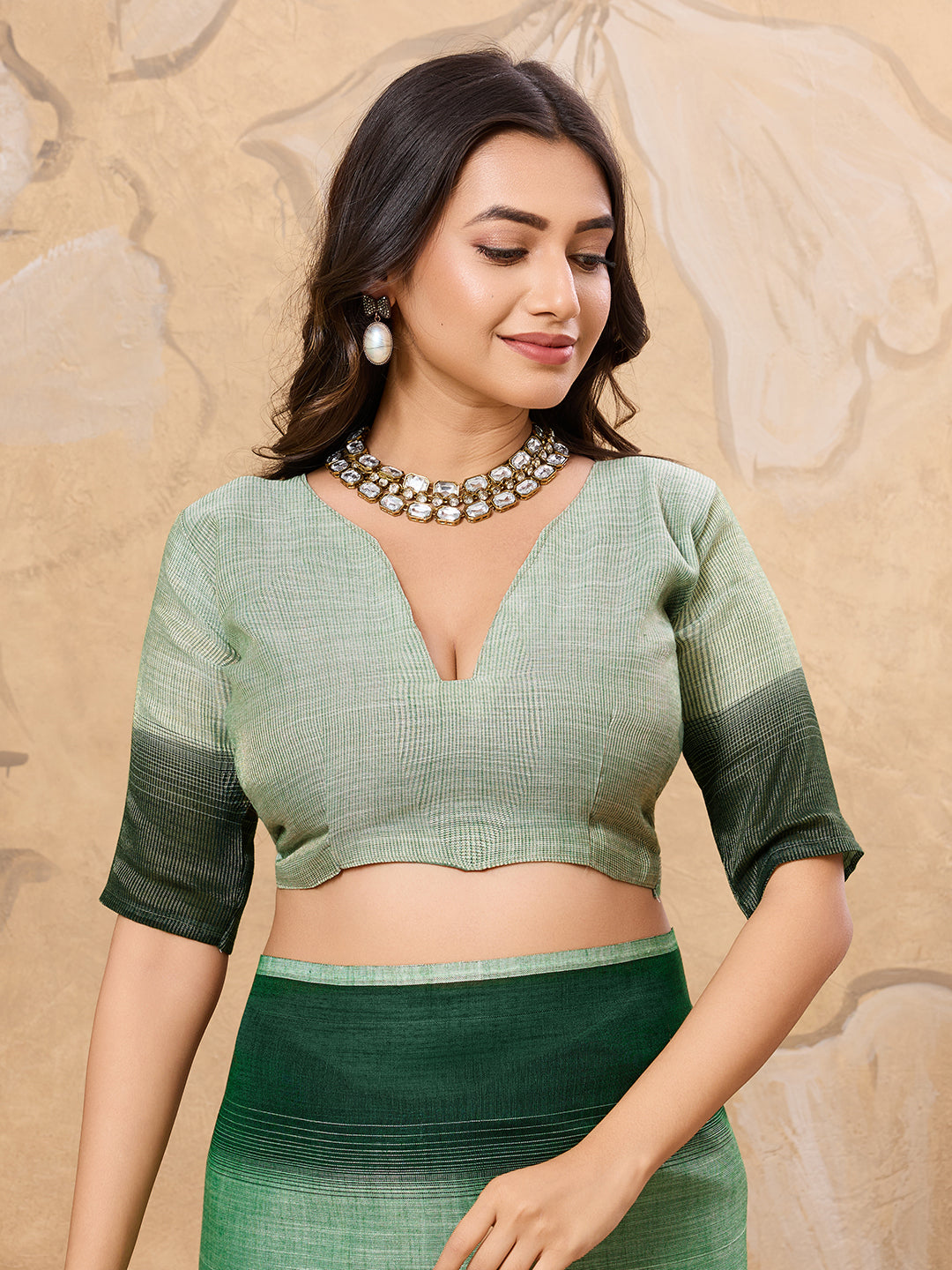 Subtle Charm Linen (Pista Green) Ready To Wear Pocket Saree
