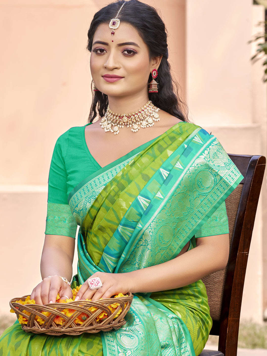 Crimson Ikat Powerloom Silk (F) Ready To Wear Pocket Saree