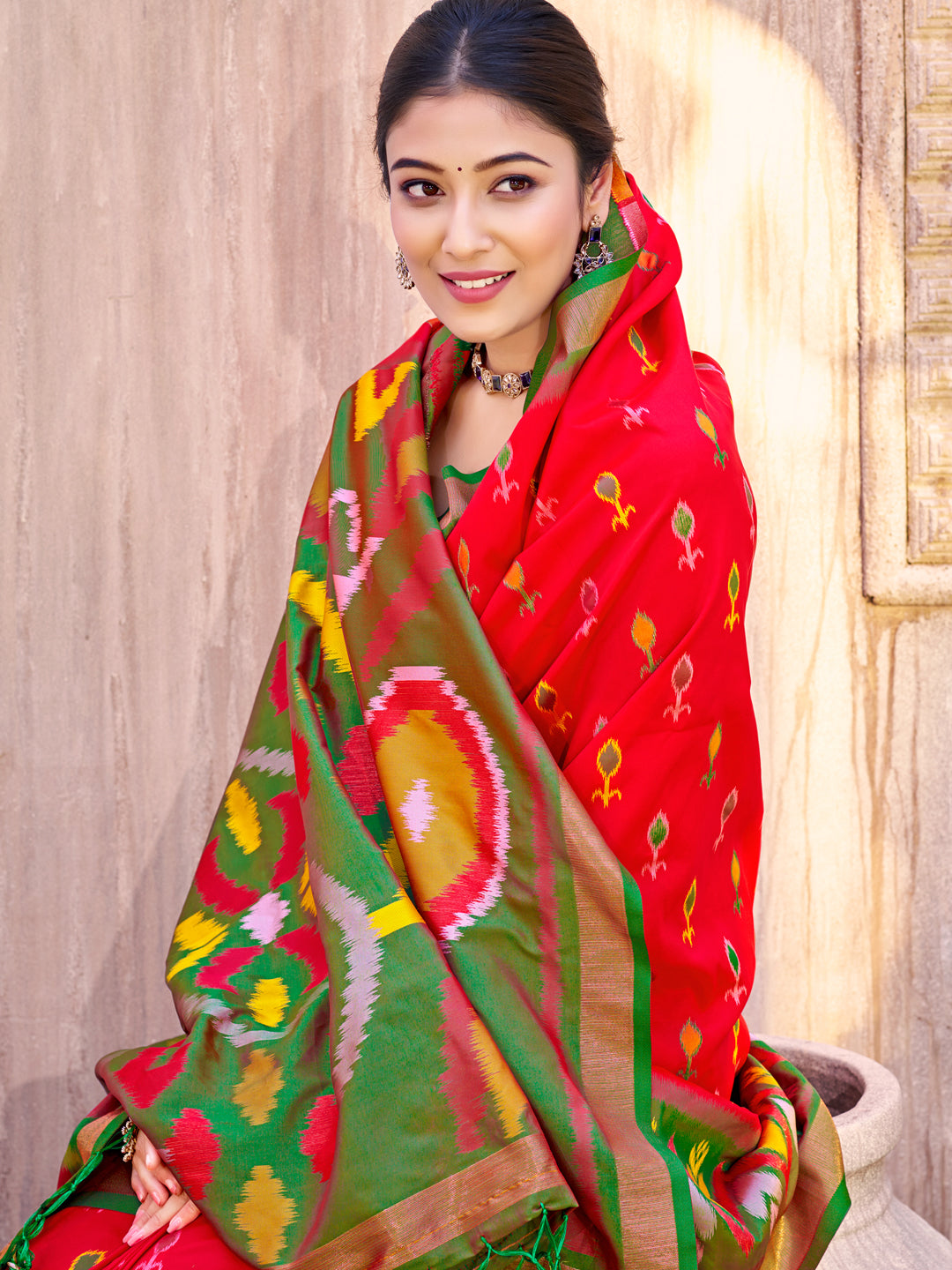 Ikat Reverie Powerloom Silk (B) Ready To Wear Pocket Saree