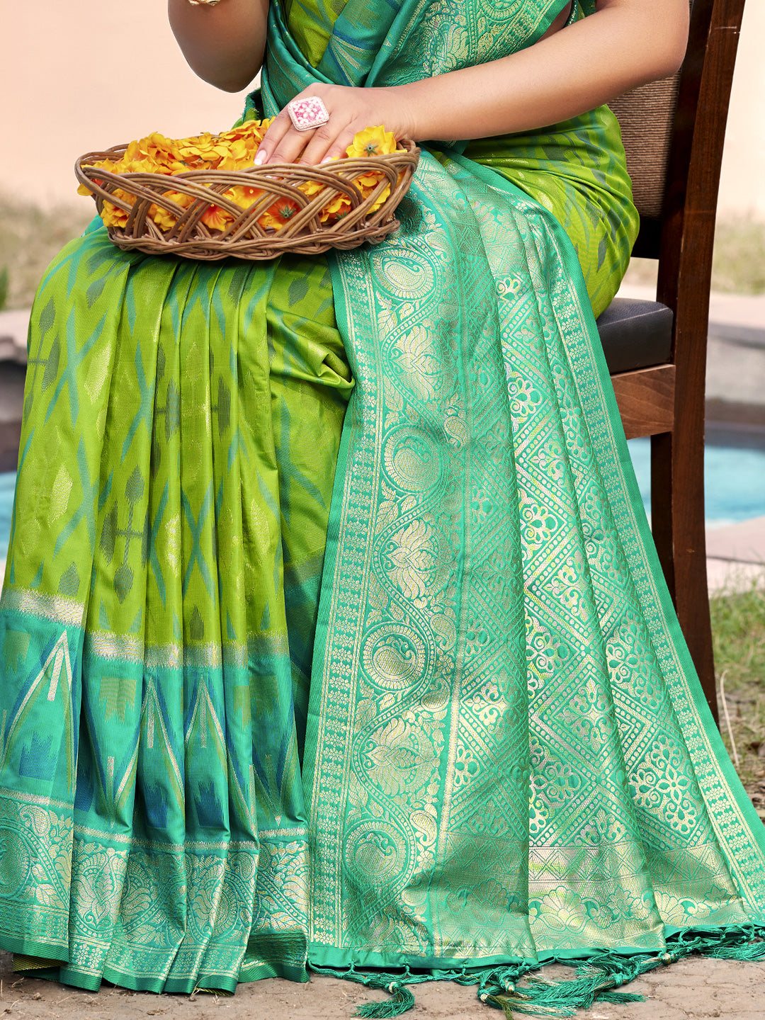 Crimson Ikat Powerloom Silk (F) Ready To Wear Pocket Saree