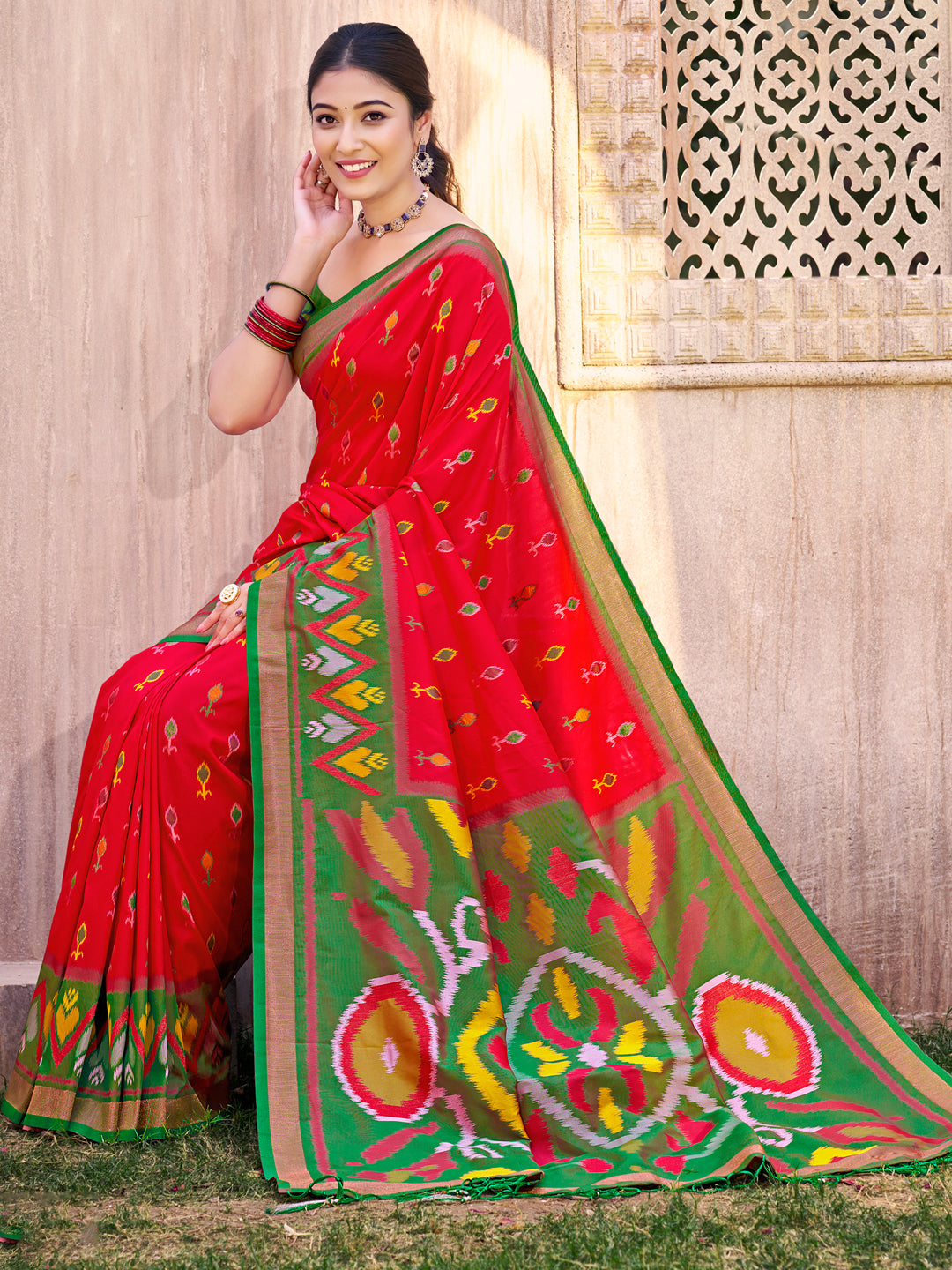 Ikat Reverie Powerloom Silk (B) Ready To Wear Pocket Saree