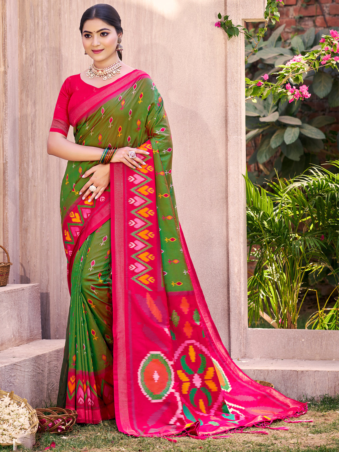 Ikat Reverie Powerloom Silk (D) Ready To Wear Pocket Saree