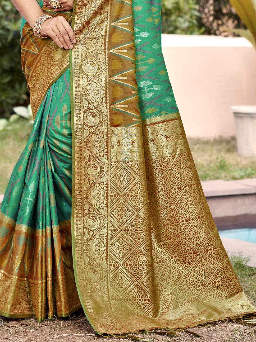 Crimson Ikat Powerloom Silk (C) Ready To Wear Pocket Saree