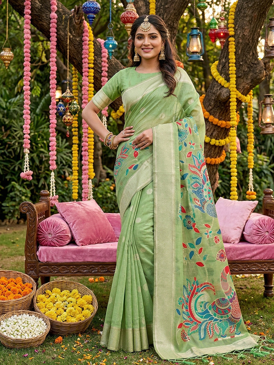 Mayurika Linen Cotton (C) Ready To Wear Pocket Saree