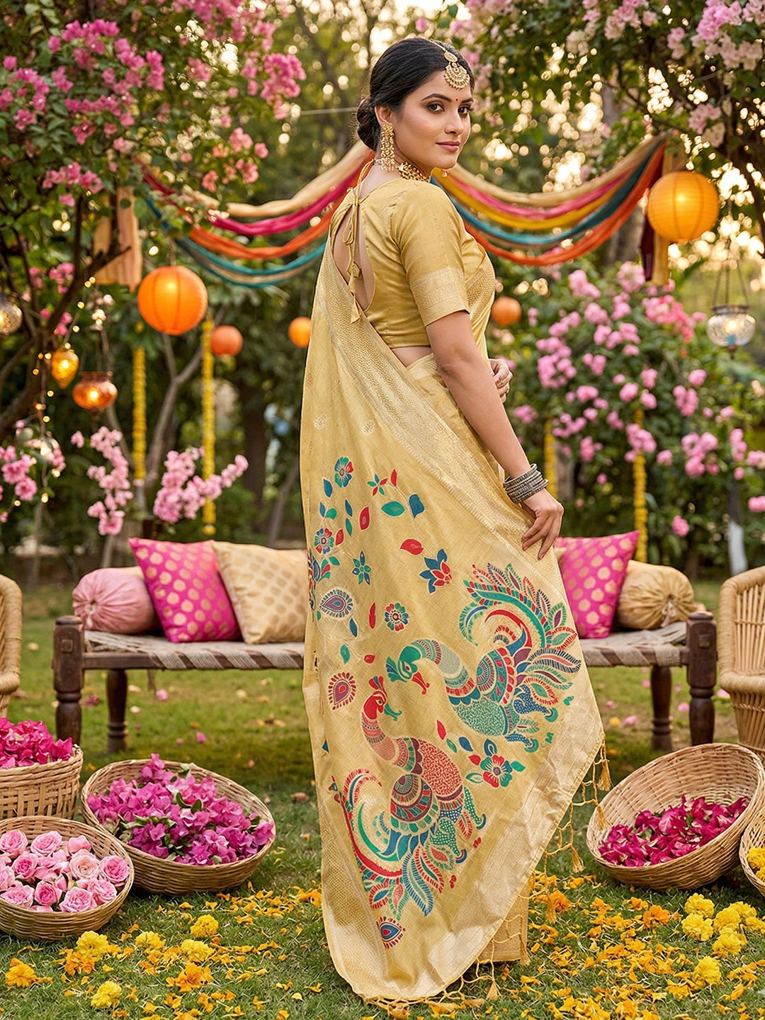 Mayurika Linen Cotton (D) Ready To Wear Pocket Saree