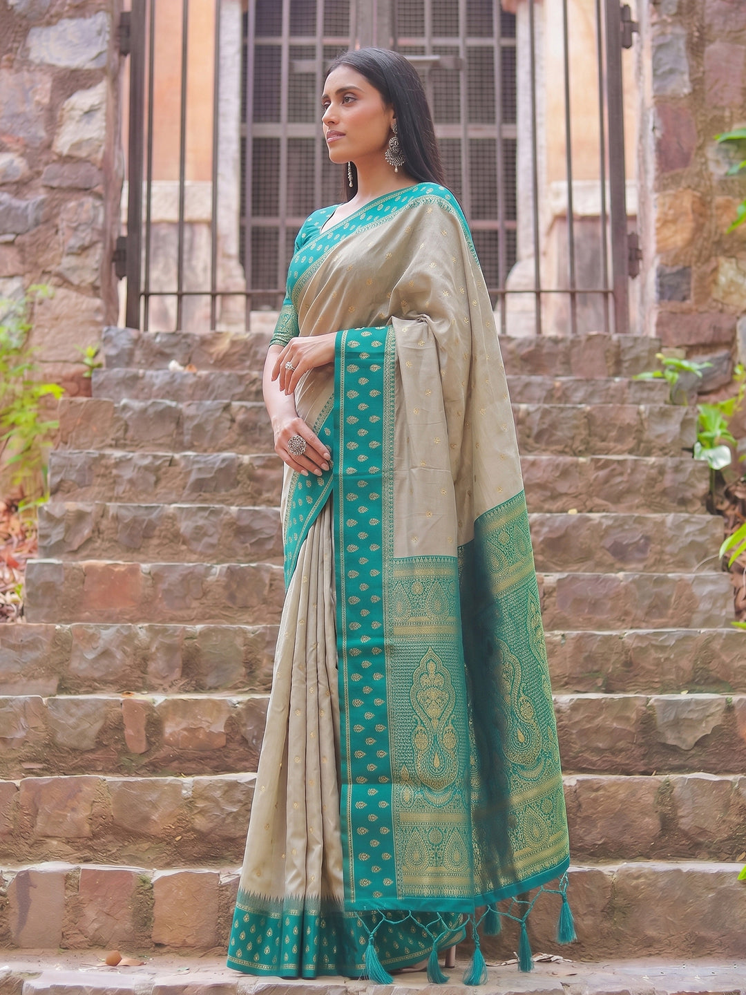 Madhvi Linen Cotton Ready To Wear Pocket Saree | Rama Green