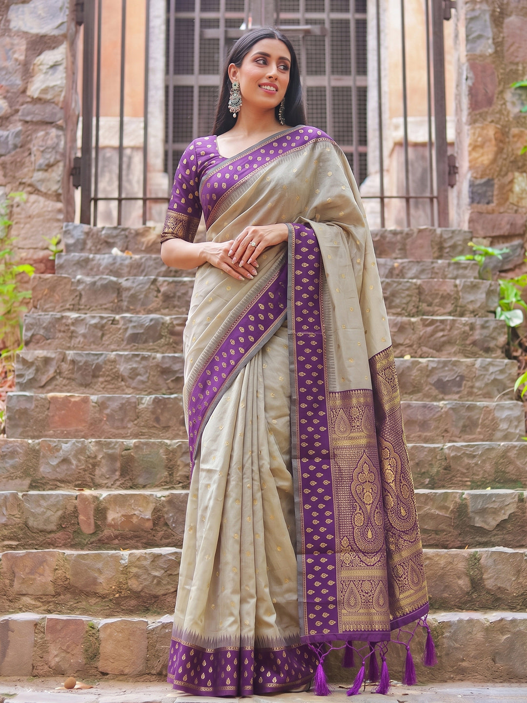 Madhvi Linen Cotton Ready To Wear Pocket Saree | Purple